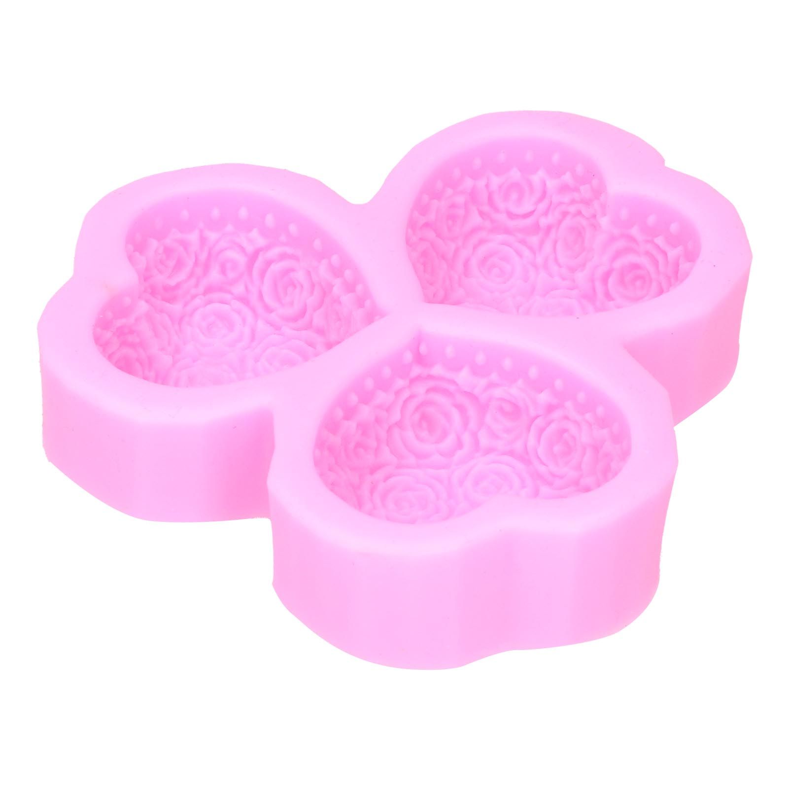 3 Cavity HeartShaped Rose Soap Mold Silicone Cake Fondant Decoration view 14