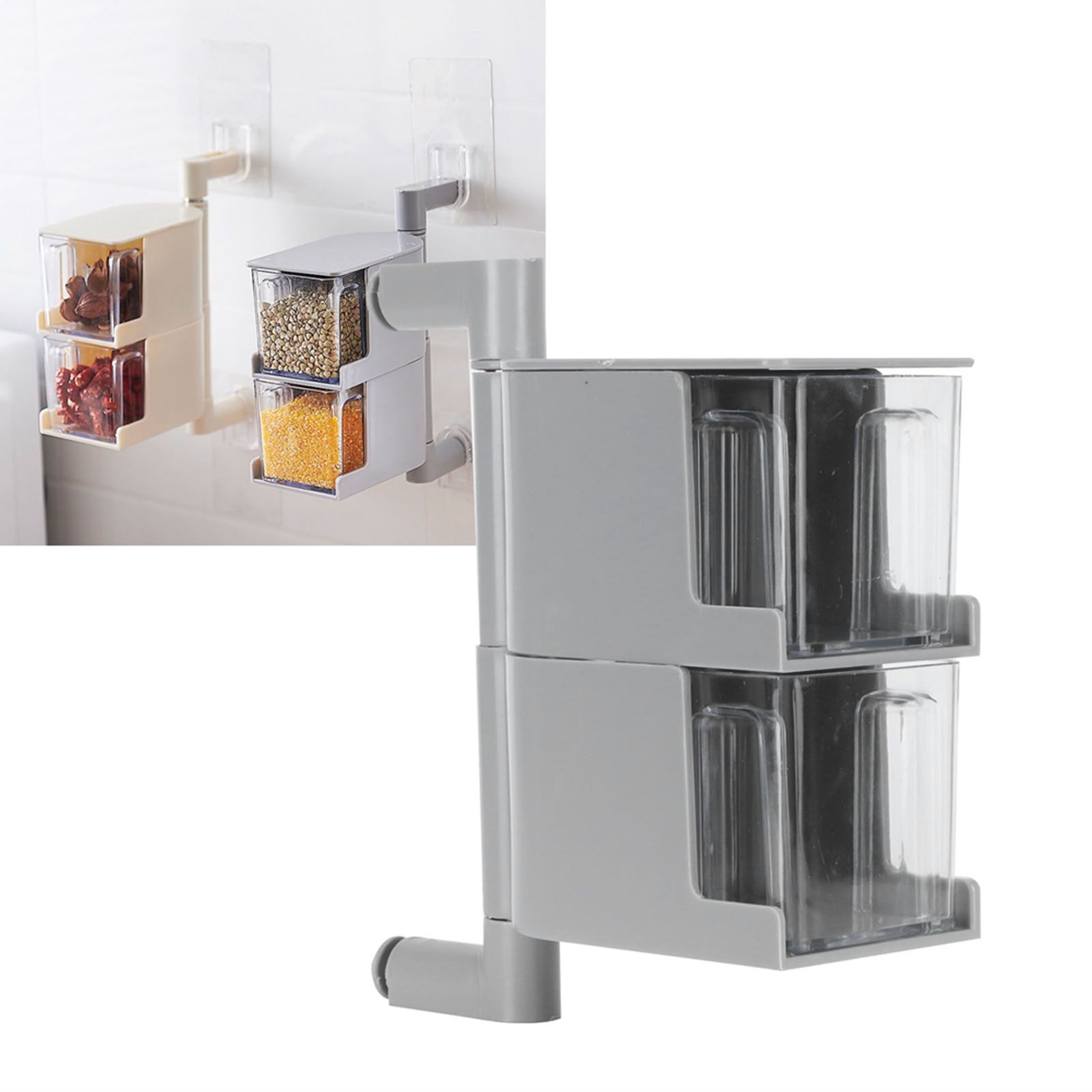NoPunching WallMounted Seasoning Box Rotatable 2Layer Drawer Type Box for view 12