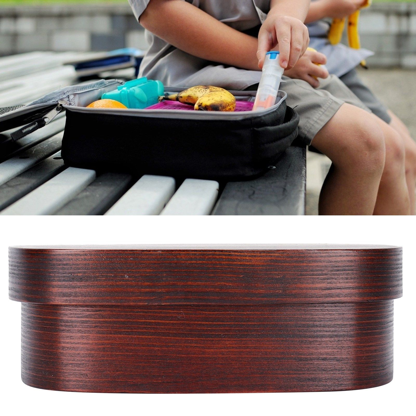 Wooden Lunch Box Portable Food Container Tablewares for Home Office Picnic view 12