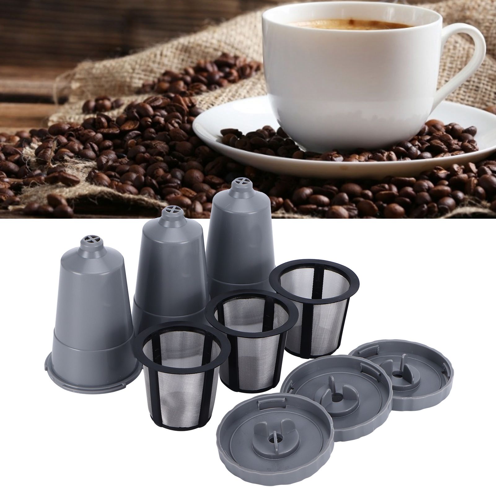 3PCS Refillable Coffee Capsule Reusable Coffee Filter Cup with Brush Spoon Set view 12