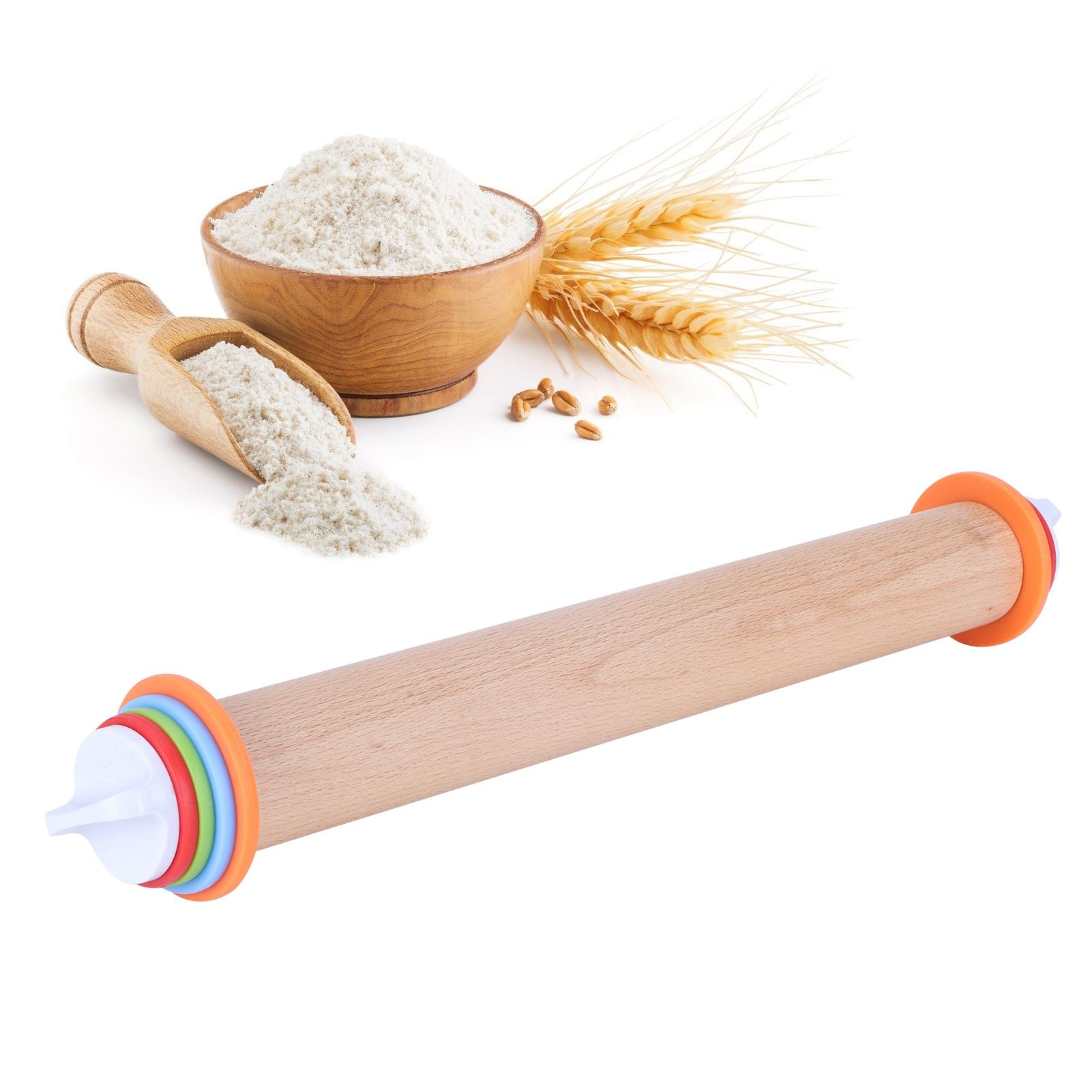 Adjustable Beech and PP Rolling Pin with Detachable Ring for Cake Egg Tart view 12