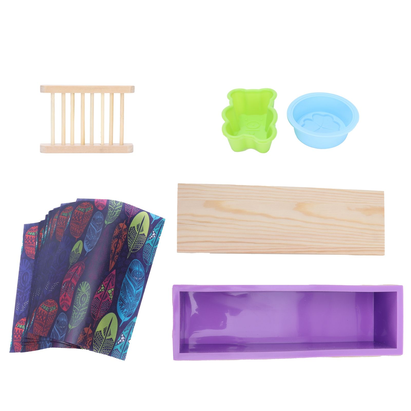 DIY Silicone Soap Mold Set with Wood Box Soap Rack Wrapping Paper Baking