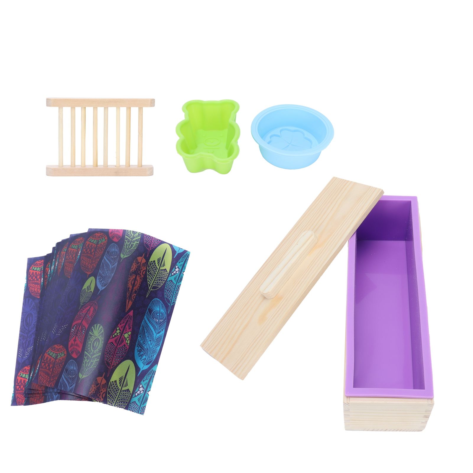 DIY Silicone Soap Mold Set with Wood Box Soap Rack Wrapping Paper Baking view 2
