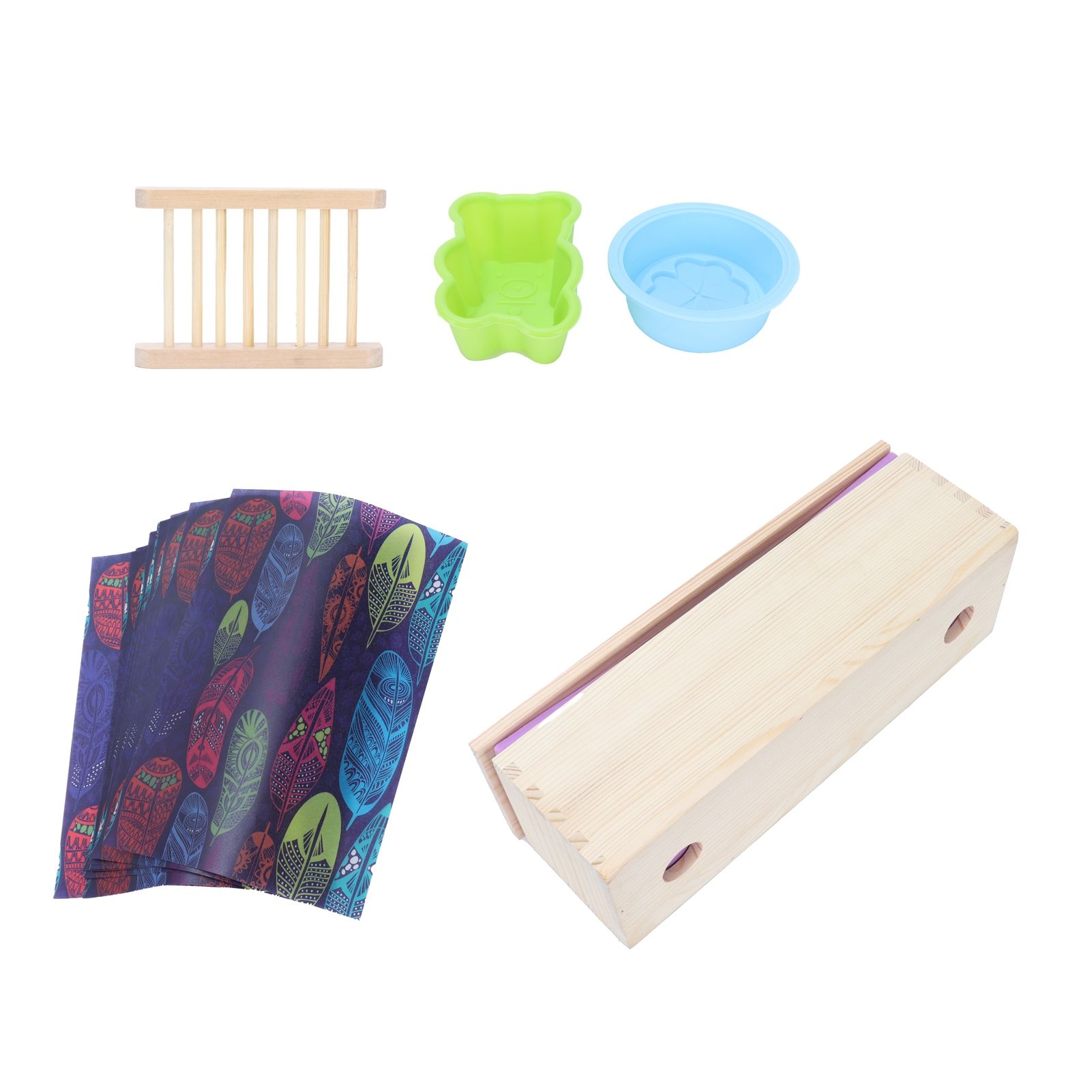 DIY Silicone Soap Mold Set with Wood Box Soap Rack Wrapping Paper Baking view 3