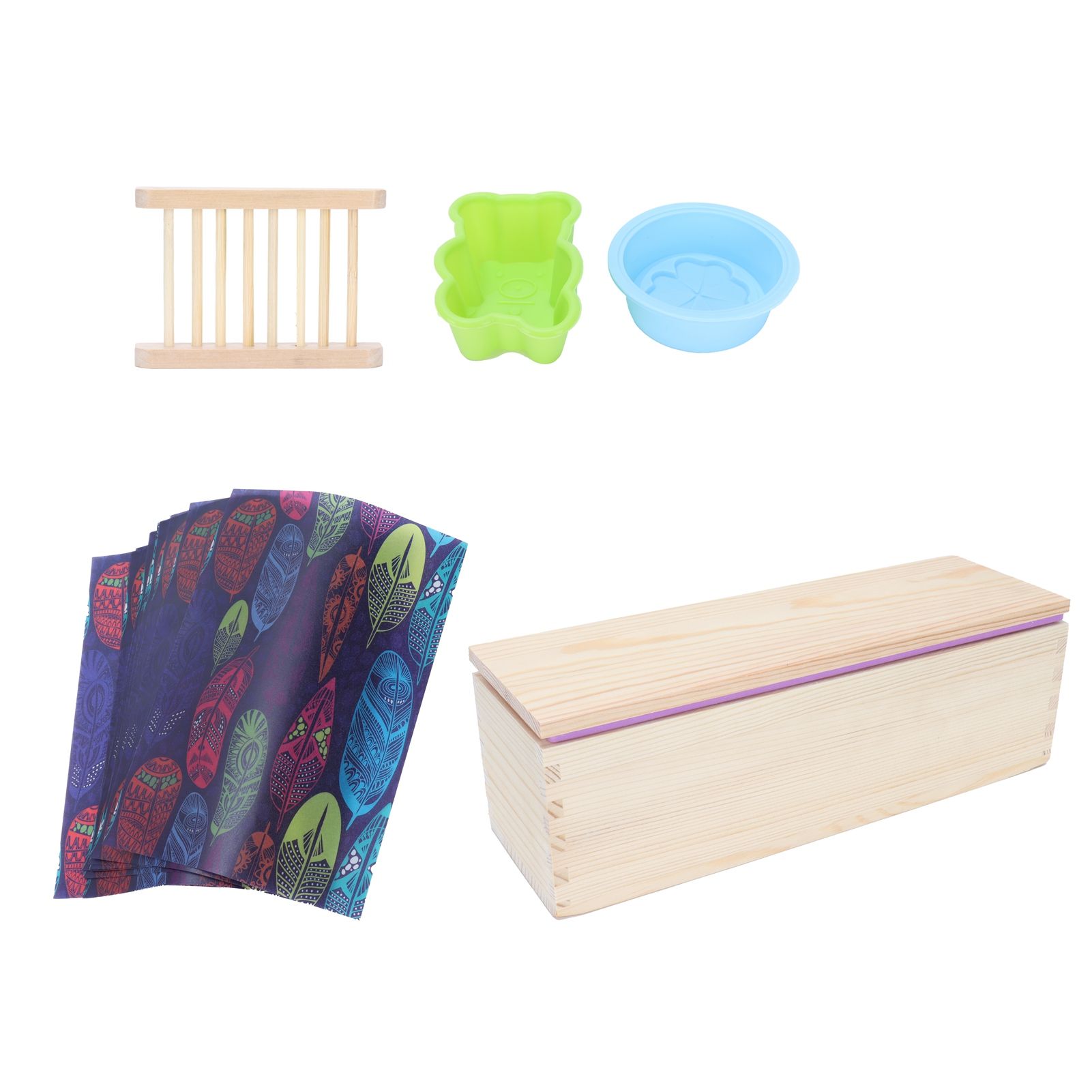 DIY Silicone Soap Mold Set with Wood Box Soap Rack Wrapping Paper Baking view 4