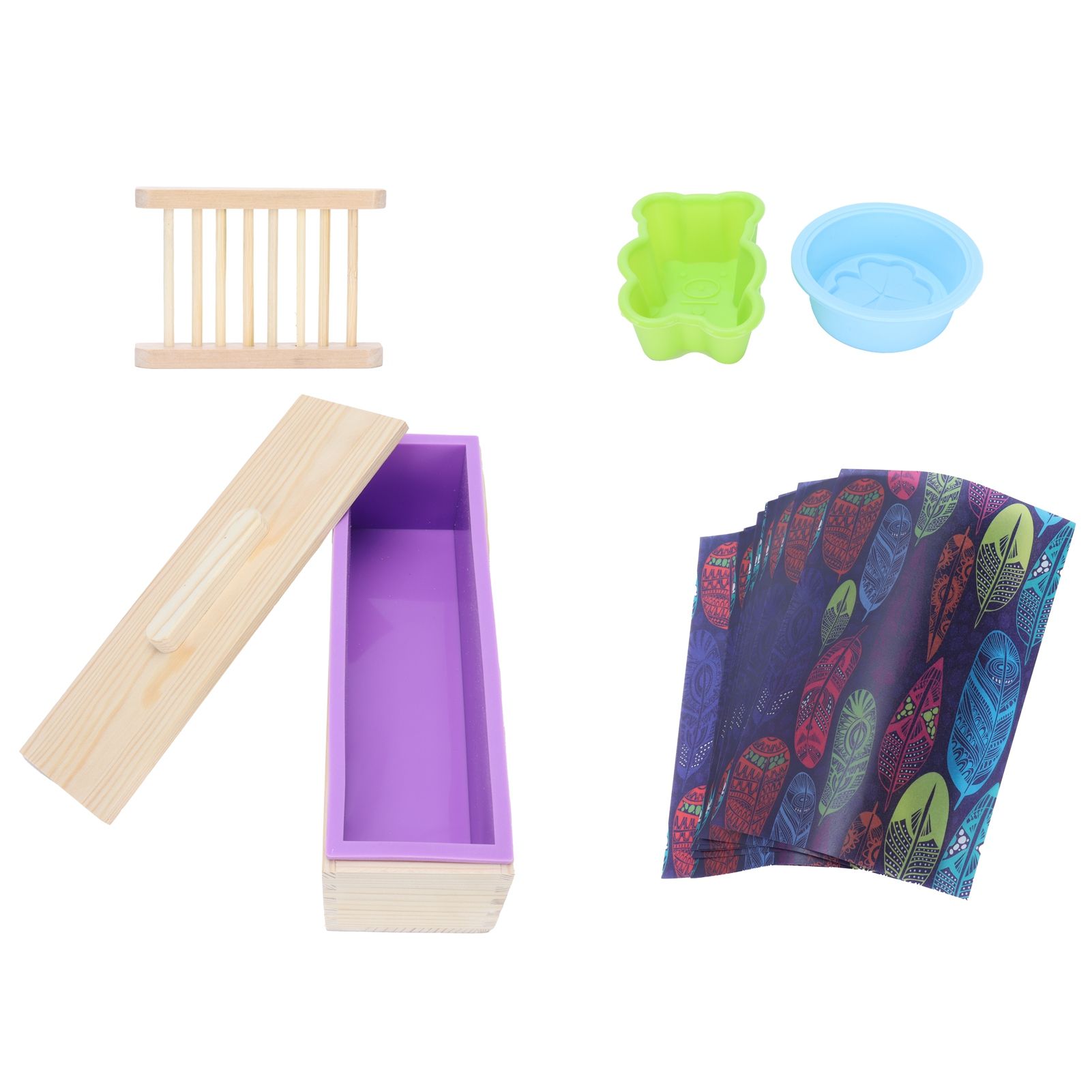 DIY Silicone Soap Mold Set with Wood Box Soap Rack Wrapping Paper Baking view 6
