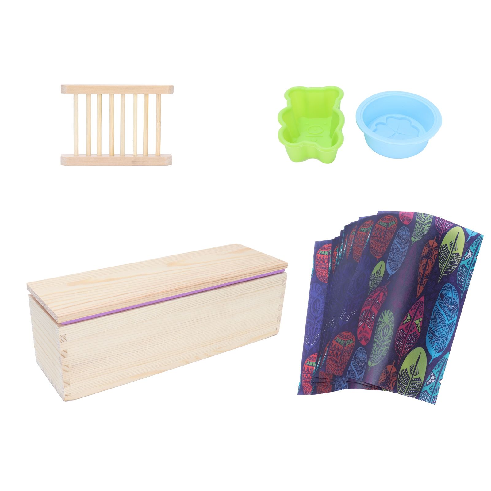 DIY Silicone Soap Mold Set with Wood Box Soap Rack Wrapping Paper Baking view 8
