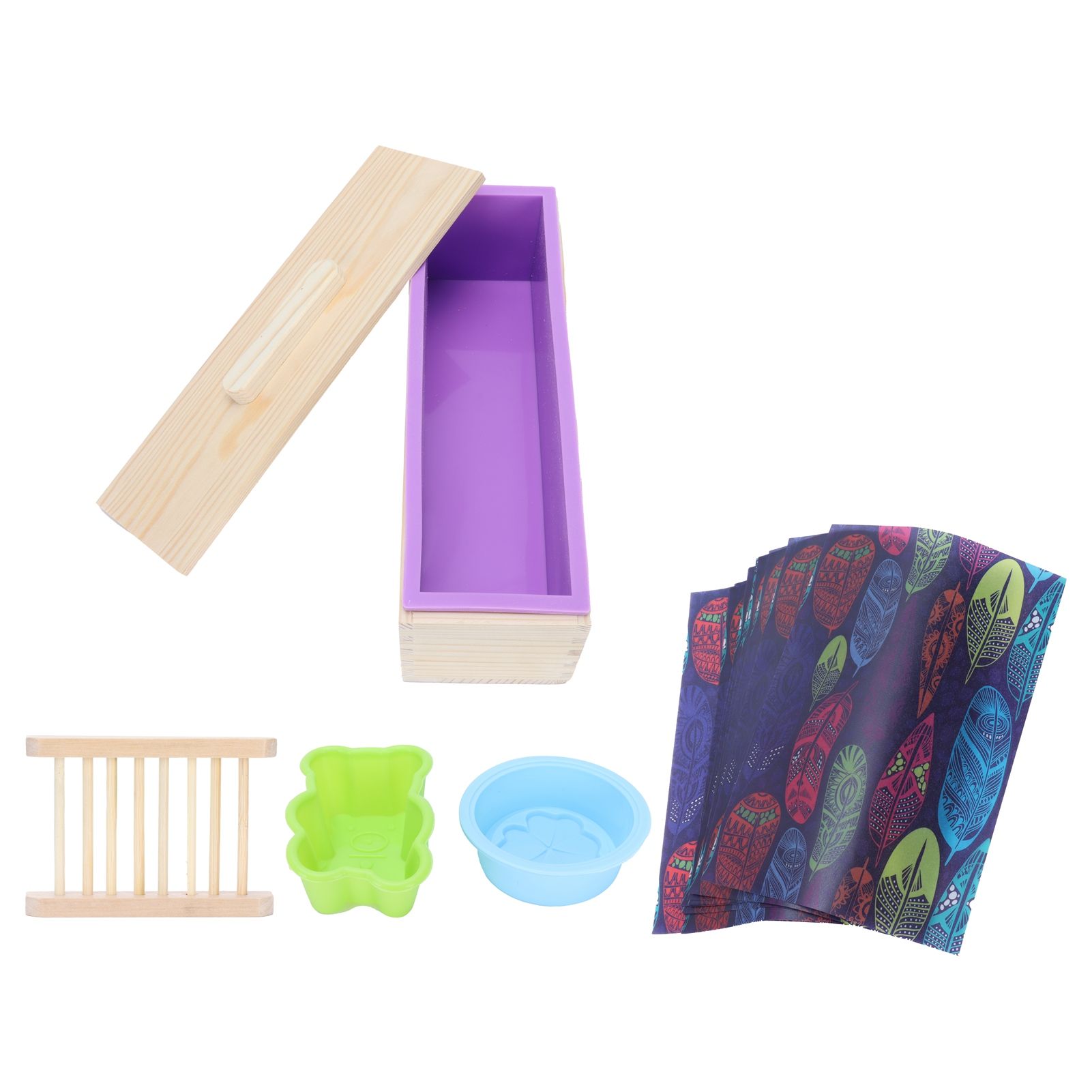 DIY Silicone Soap Mold Set with Wood Box Soap Rack Wrapping Paper Baking view 9