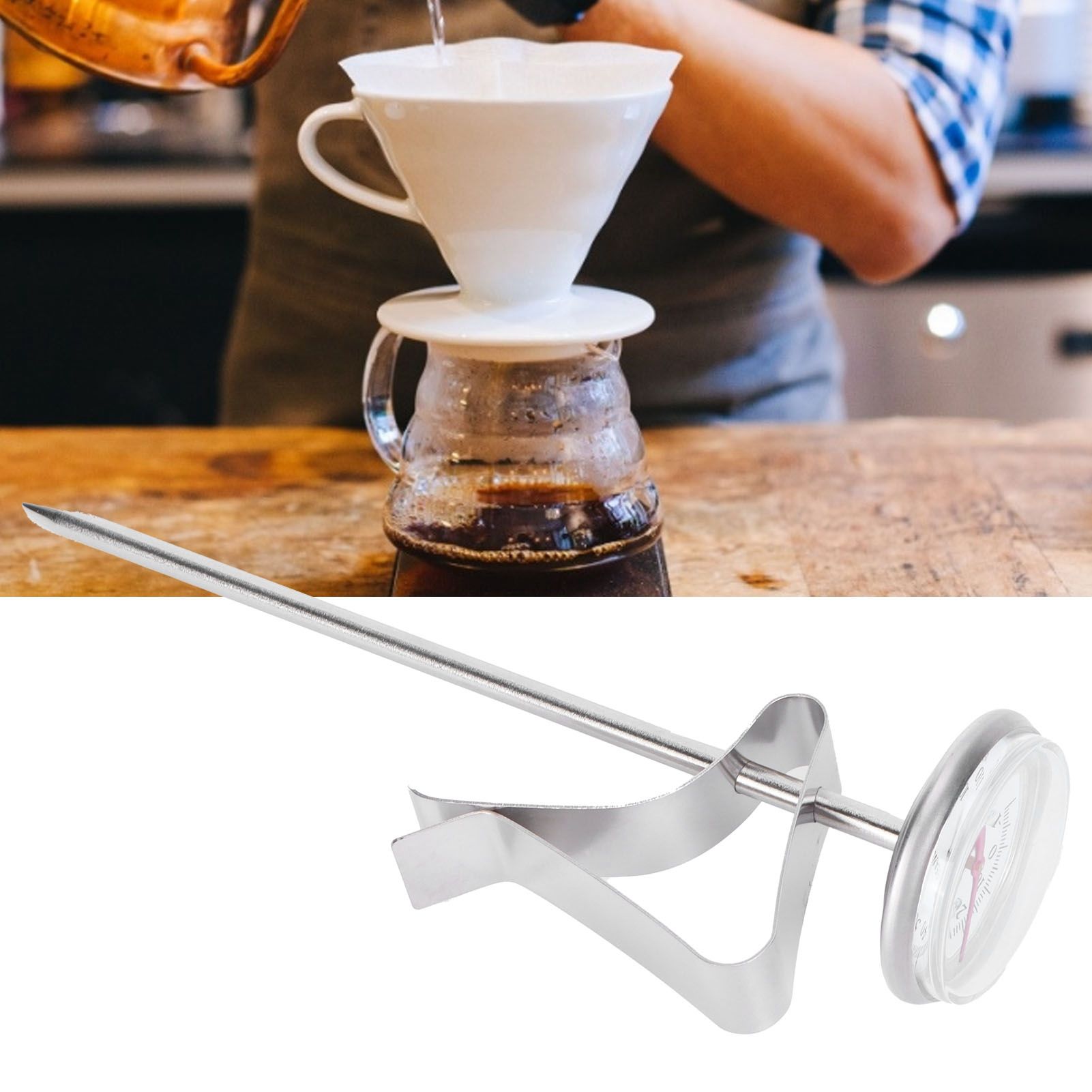 Coffee Thermometer Milk Frothing Dial Pointer Temperature Meter with Hook view 12