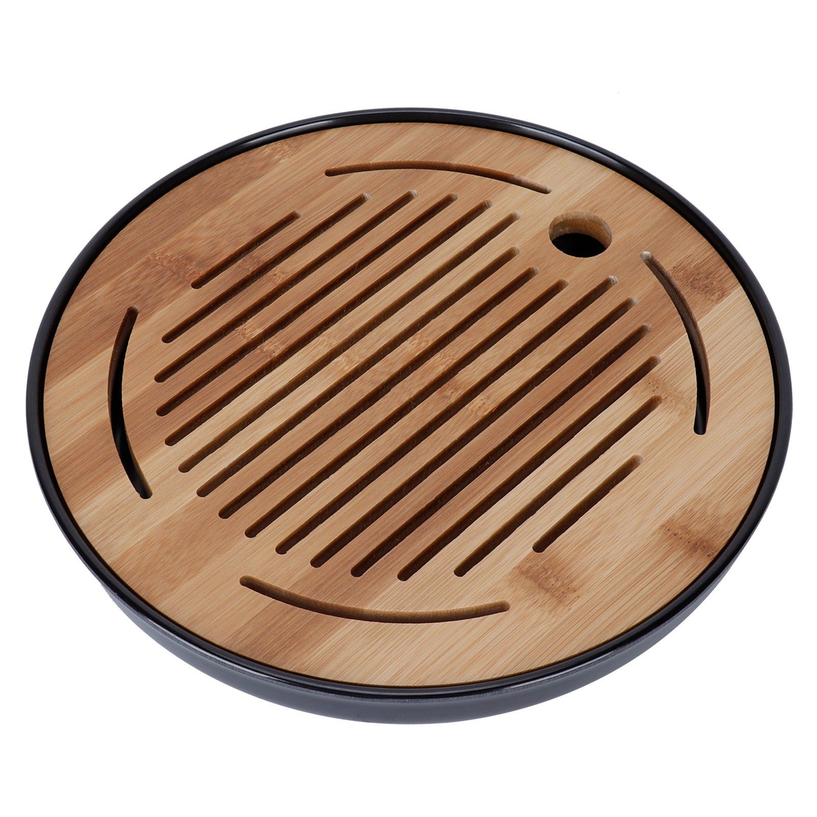 Bamboo Round Tea Tray Teapot Mat Serving Tray Drainage Water Storage Tea Set view 2
