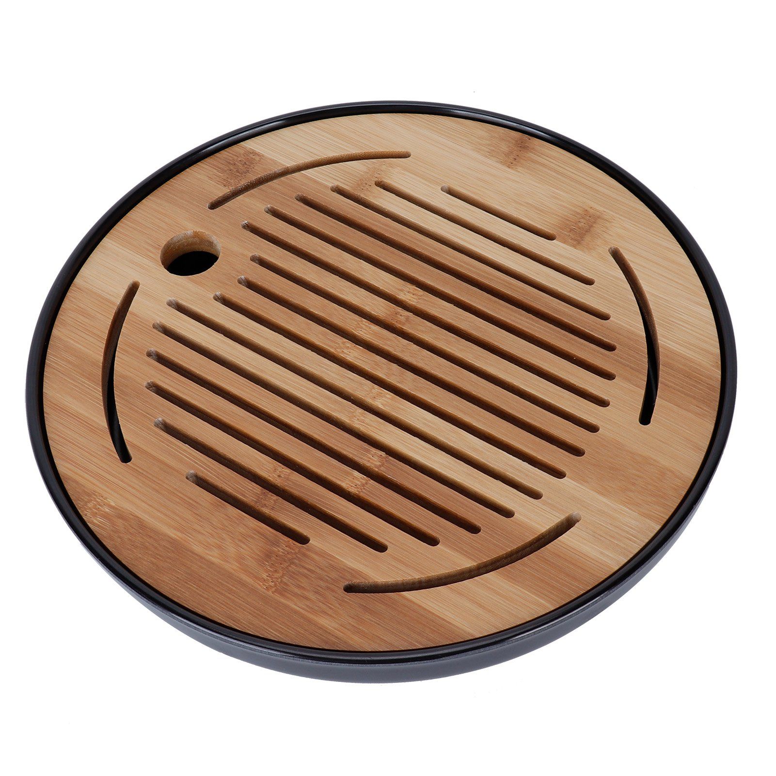 Bamboo Round Tea Tray Teapot Mat Serving Tray Drainage Water Storage Tea Set view 3