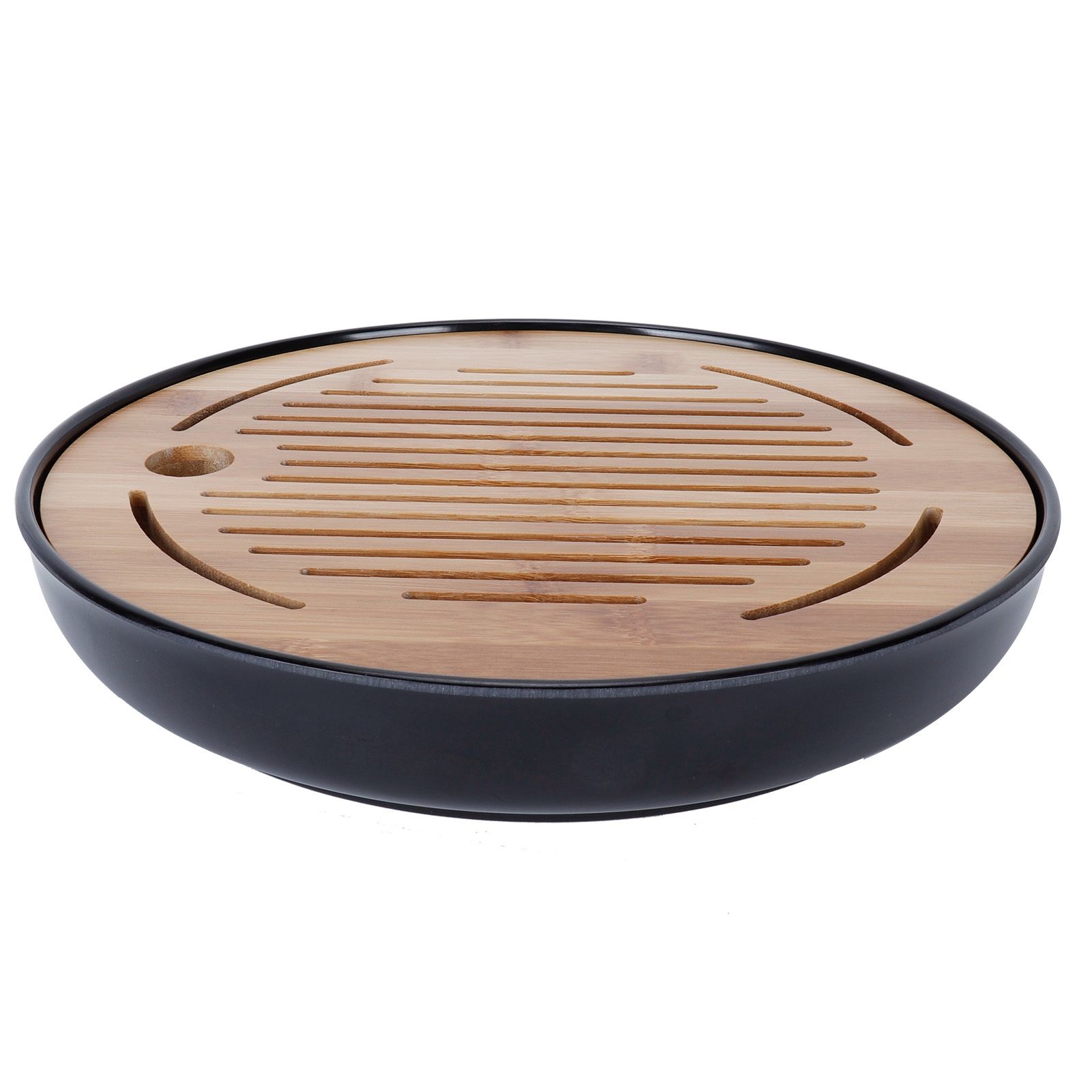 Bamboo Round Tea Tray Teapot Mat Serving Tray Drainage Water Storage Tea Set view 7