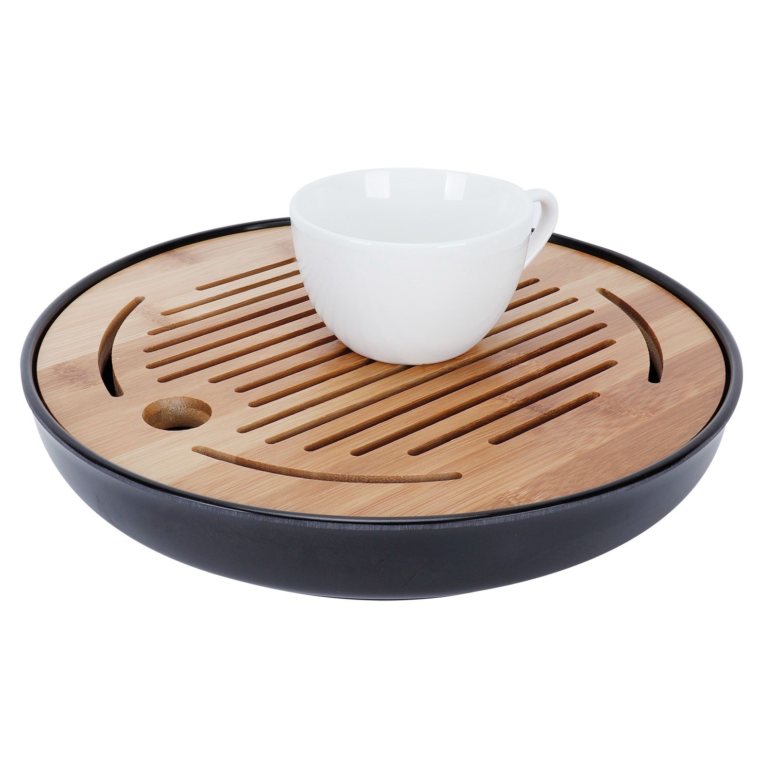 Bamboo Round Tea Tray Teapot Mat Serving Tray Drainage Water Storage Tea Set view 8