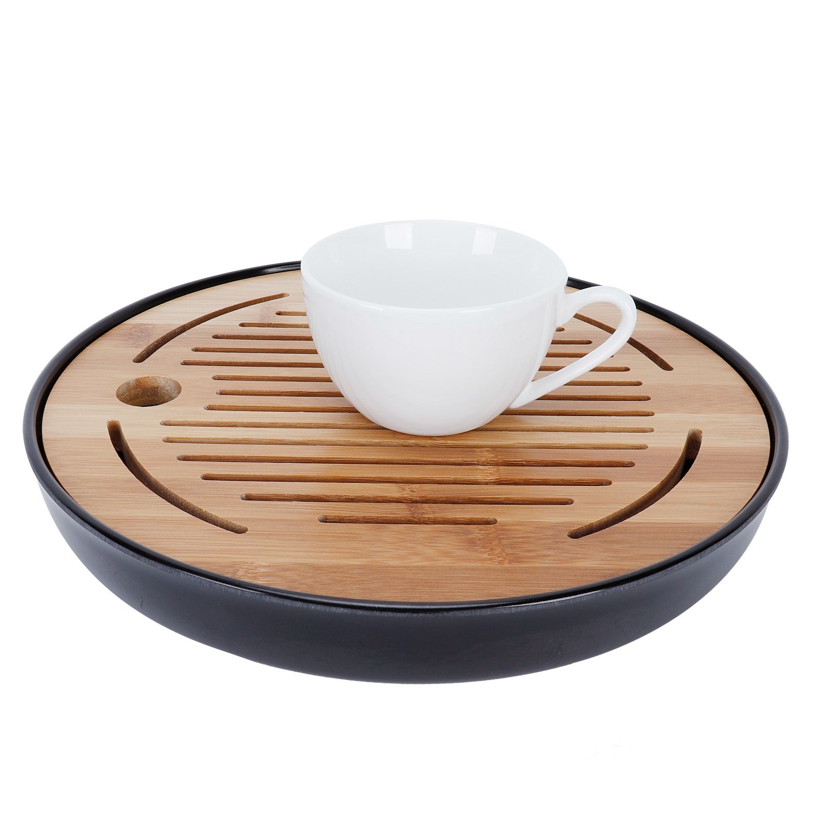 Bamboo Round Tea Tray Teapot Mat Serving Tray Drainage Water Storage Tea Set view 9