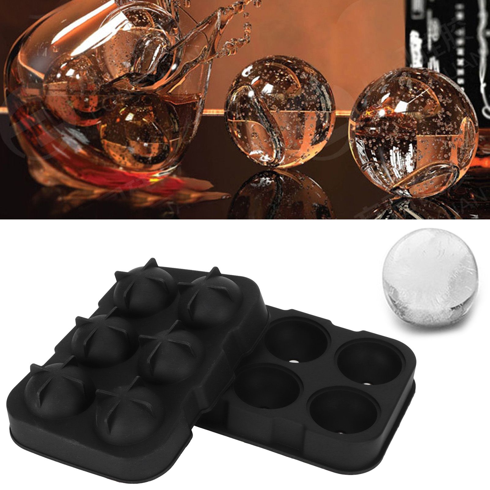 6-Grid Ice Ball Maker Black Reusable Ice Ball Mold for Beer Cocktail Wine Beverage view 11