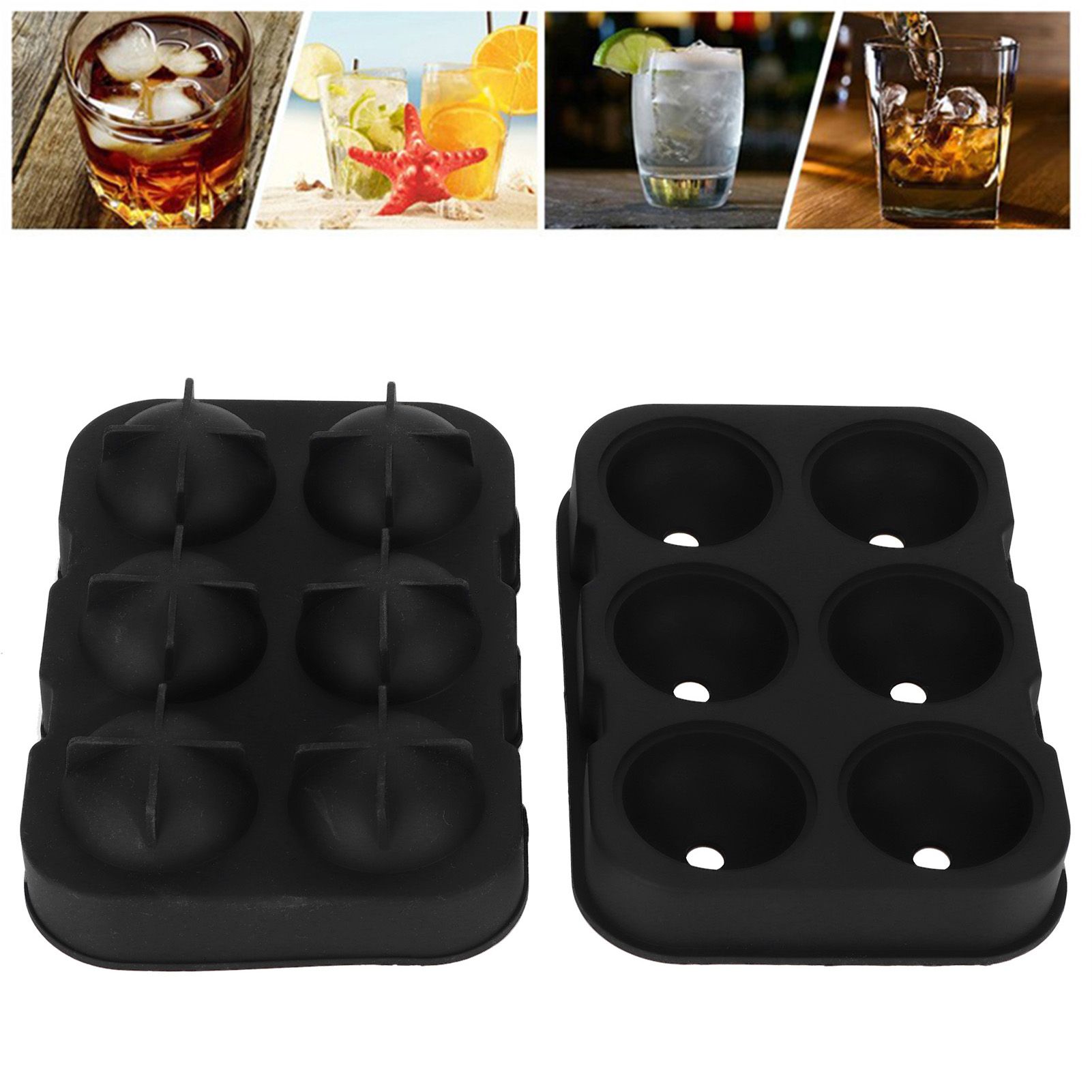 6-Grid Ice Ball Maker Black Reusable Ice Ball Mold for Beer Cocktail Wine Beverage view 12