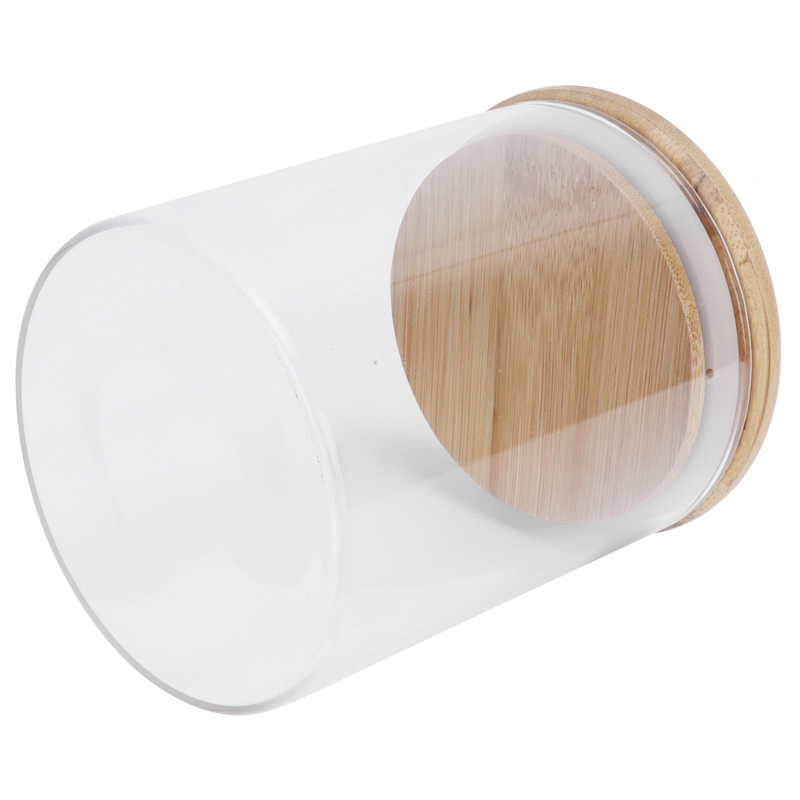 450ml Wood Round Storage Jar with Lid Transparent Glass Food Container for Tea view 4