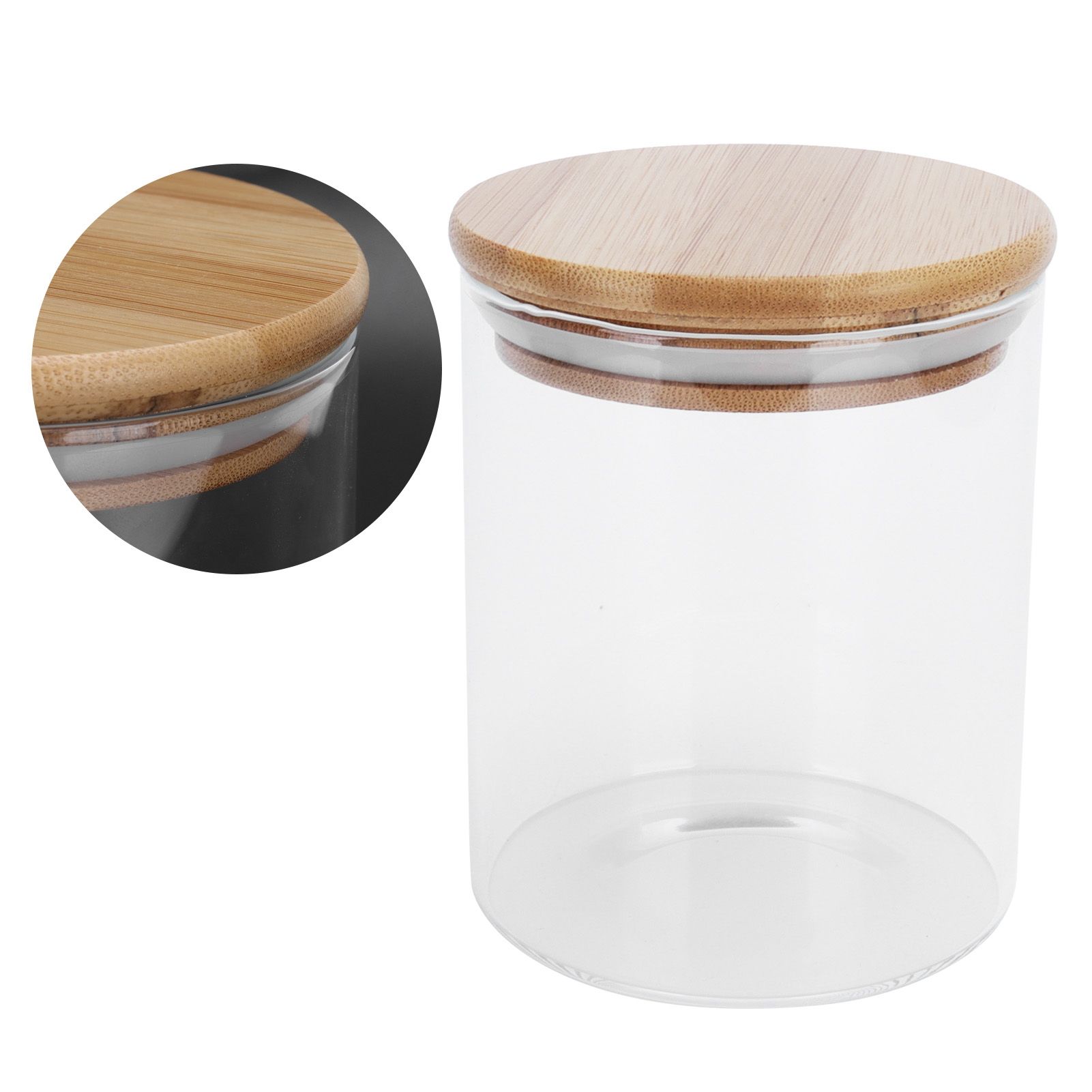450ml Wood Round Storage Jar with Lid Transparent Glass Food Container for Tea view 10