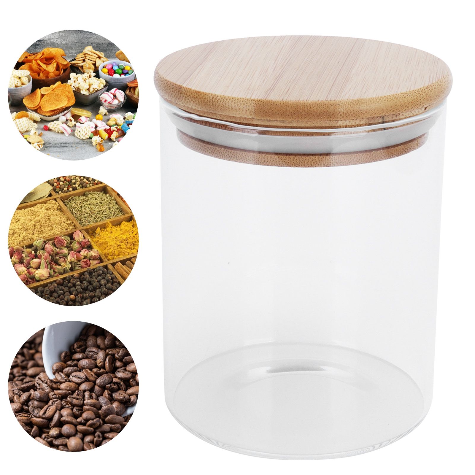450ml Wood Round Storage Jar with Lid Transparent Glass Food Container for Tea view 11