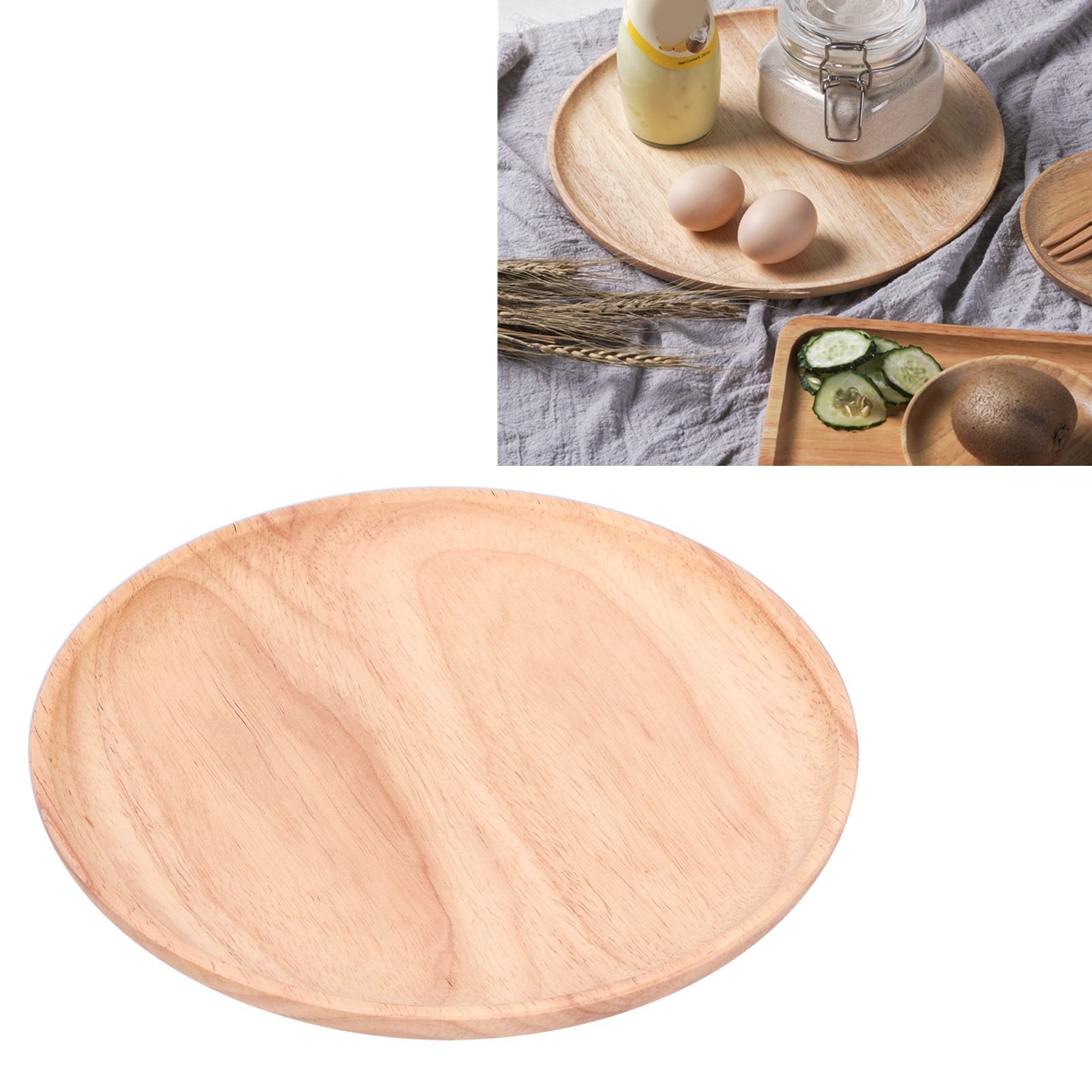 Rubber Wood Dinner Plate Round Tea Serving Tray Fruit Snack Tray Food Storage view 11