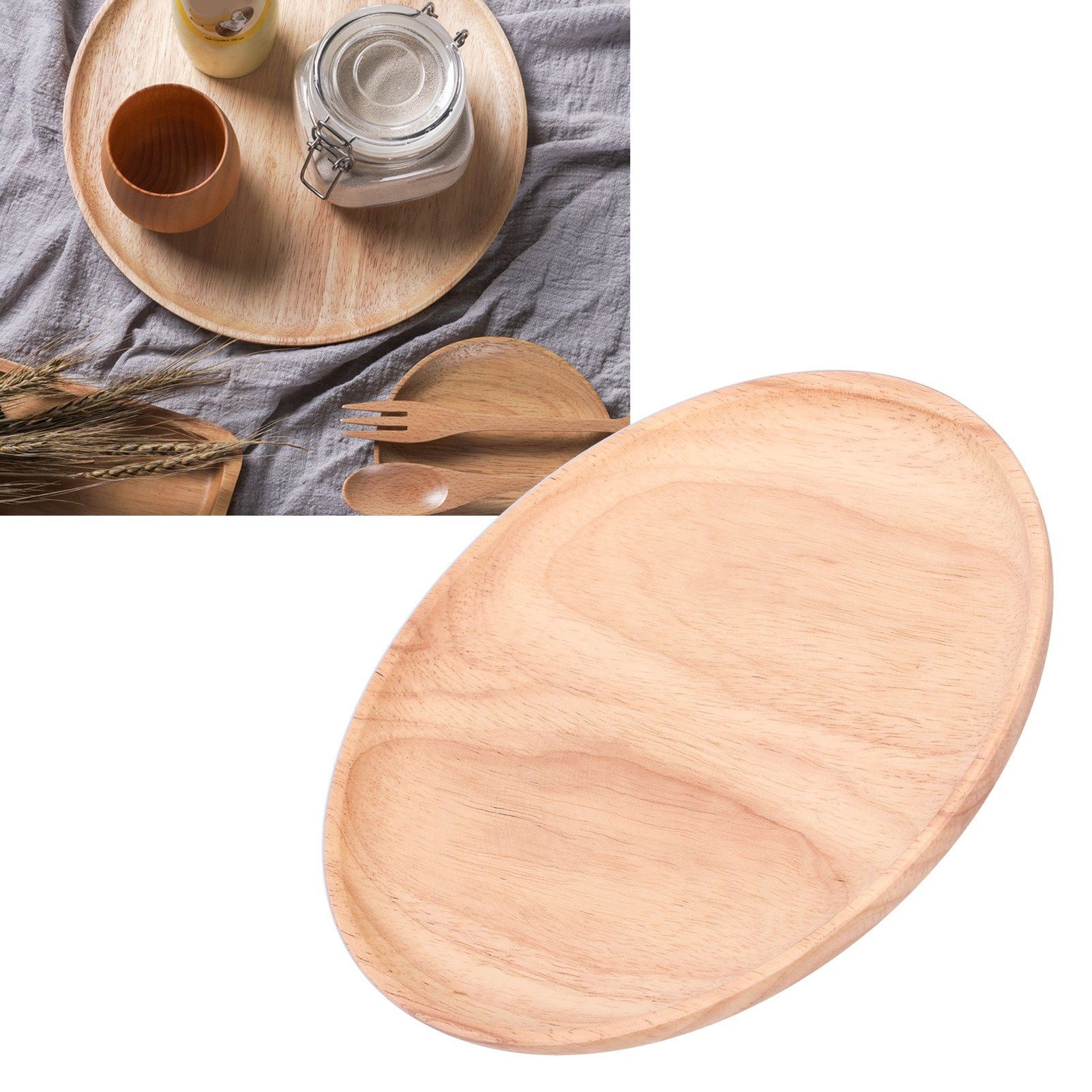 Rubber Wood Dinner Plate Round Tea Serving Tray Fruit Snack Tray Food Storage view 12