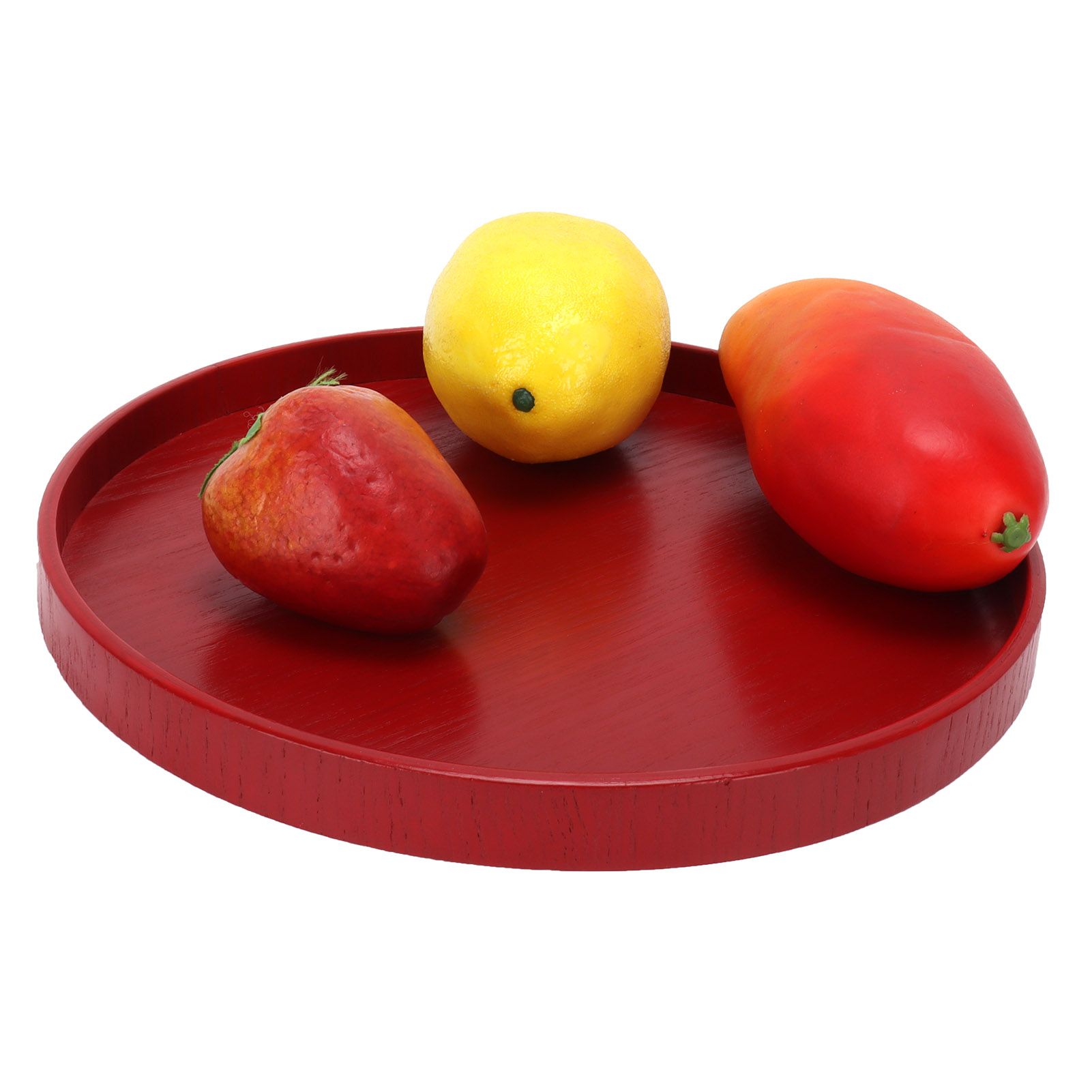 Red Round Wooden Plate Food Grade Fruit Cutlery Tray for Kitchen Home view 10
