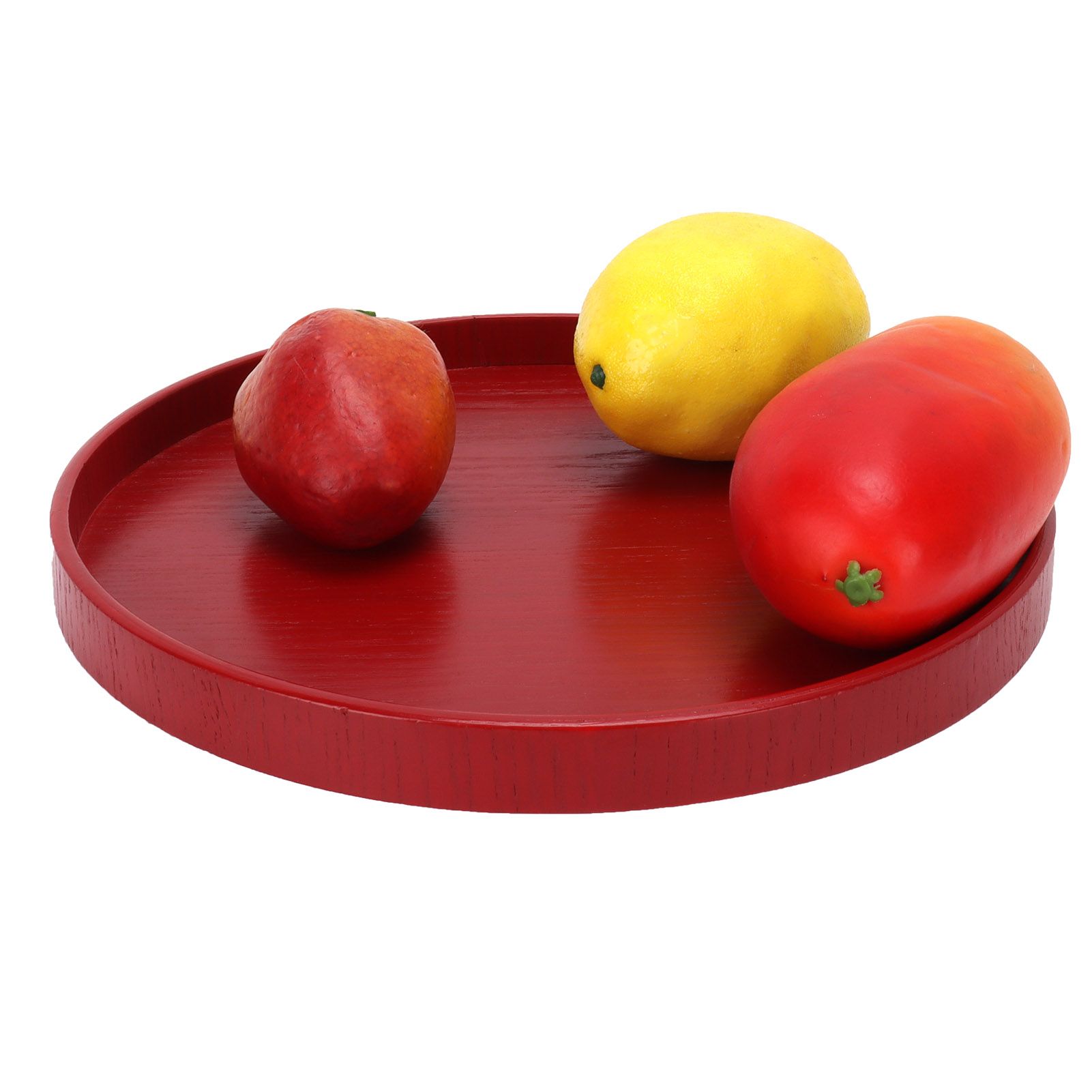Red Round Wooden Plate Food Grade Fruit Cutlery Tray for Kitchen Home view 11