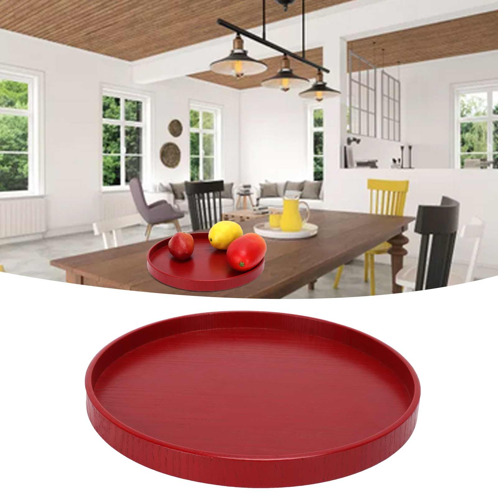 Red Round Wooden Plate Food Grade Fruit Cutlery Tray for Kitchen Home view 12