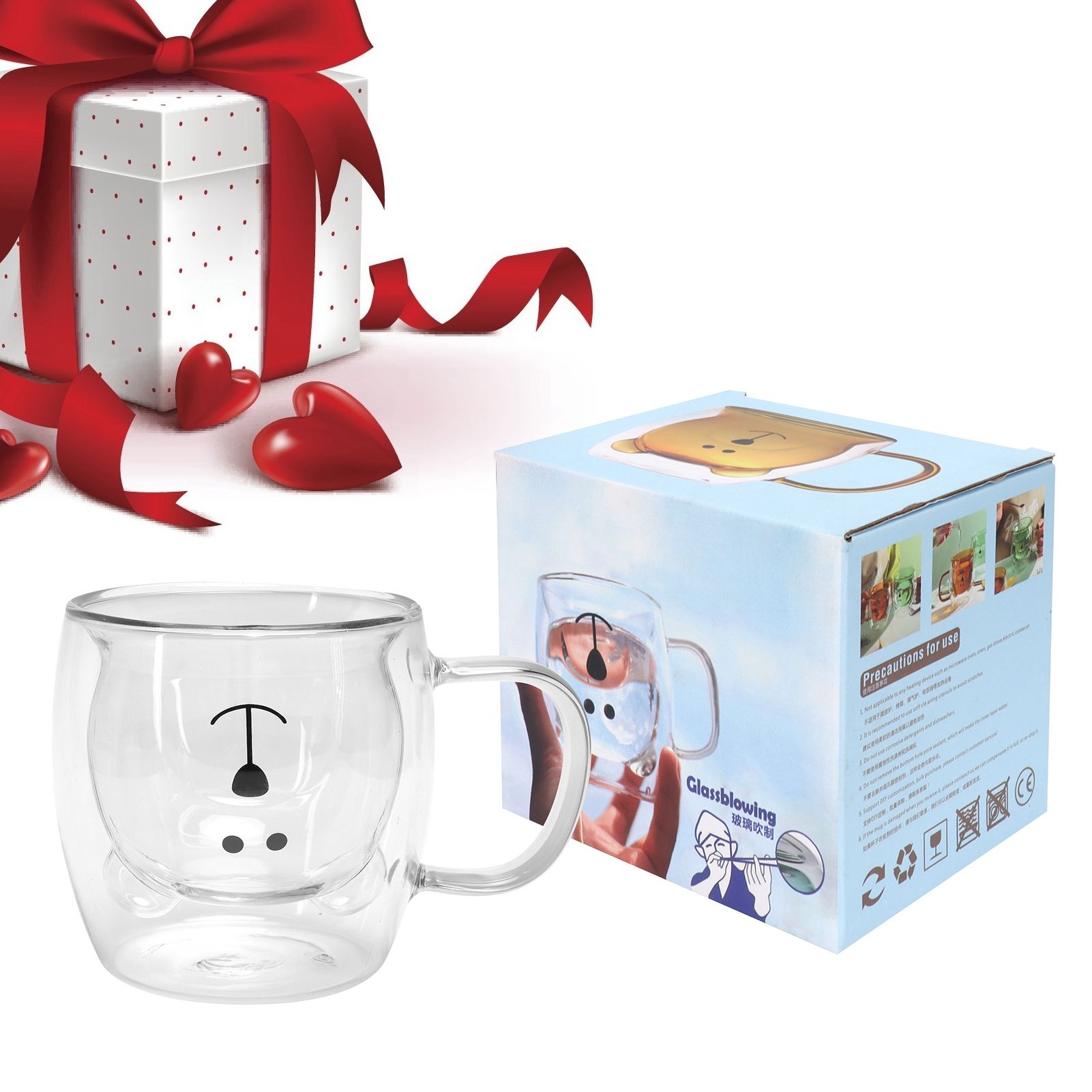 250ml Bear Shaped Glass Cup Double Wall Water Tea Coffee Milk Mug with Handle view 11