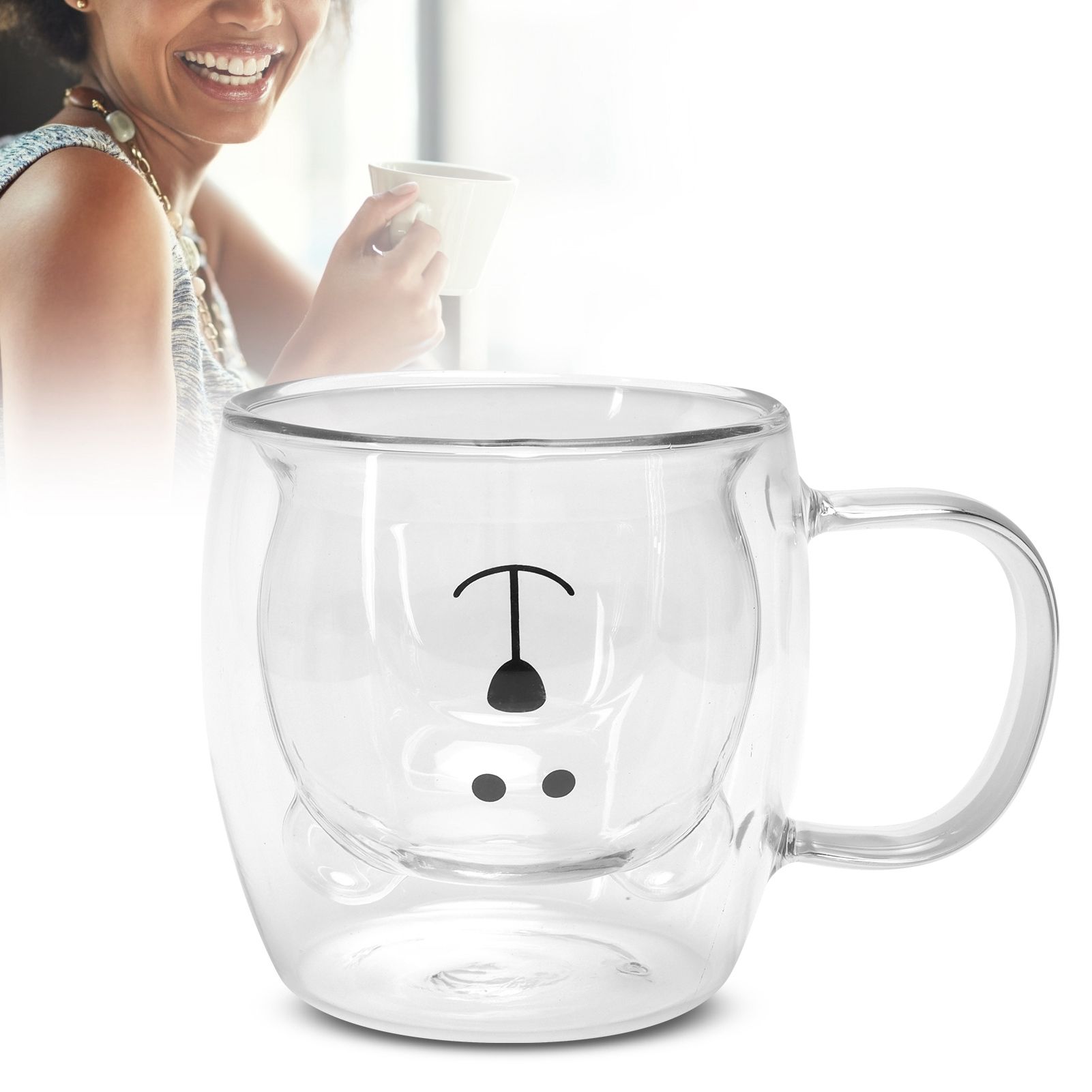 250ml Bear Shaped Glass Cup Double Wall Water Tea Coffee Milk Mug with Handle view 12