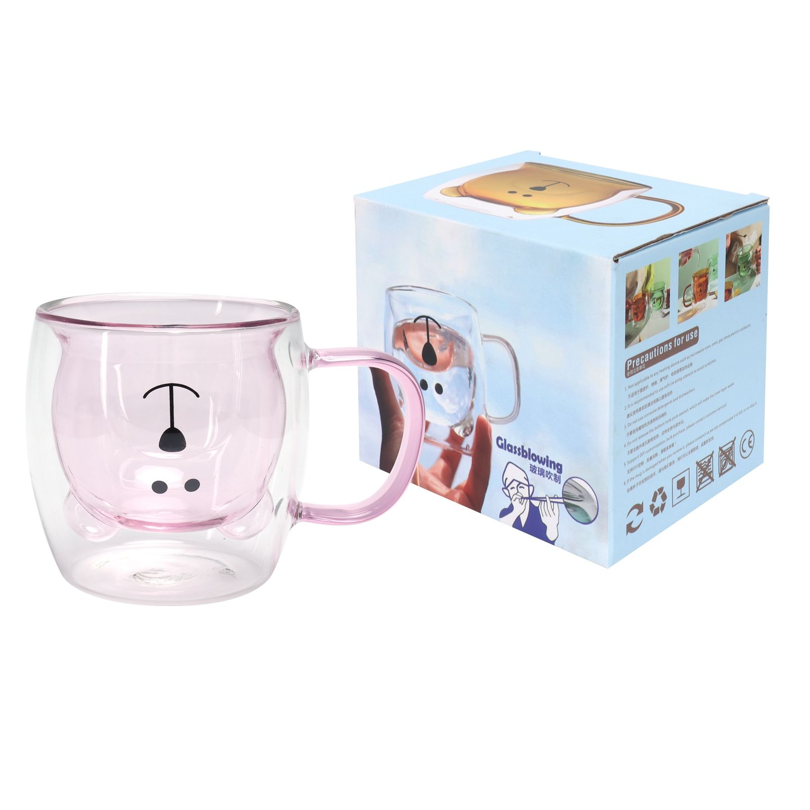250ml Bear Shaped Glass Cup Double Wall Water Tea Coffee Milk Mug with Handle