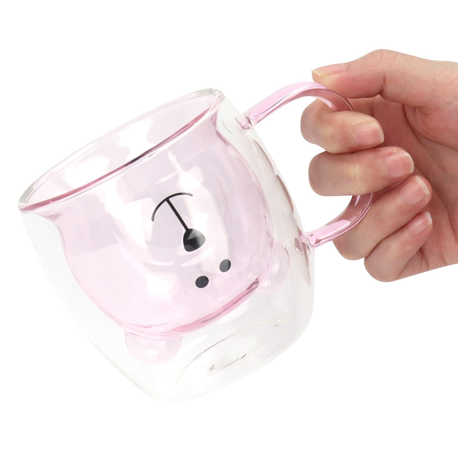 250ml Bear Shaped Glass Cup Double Wall Water Tea Coffee Milk Mug with Handle view 4