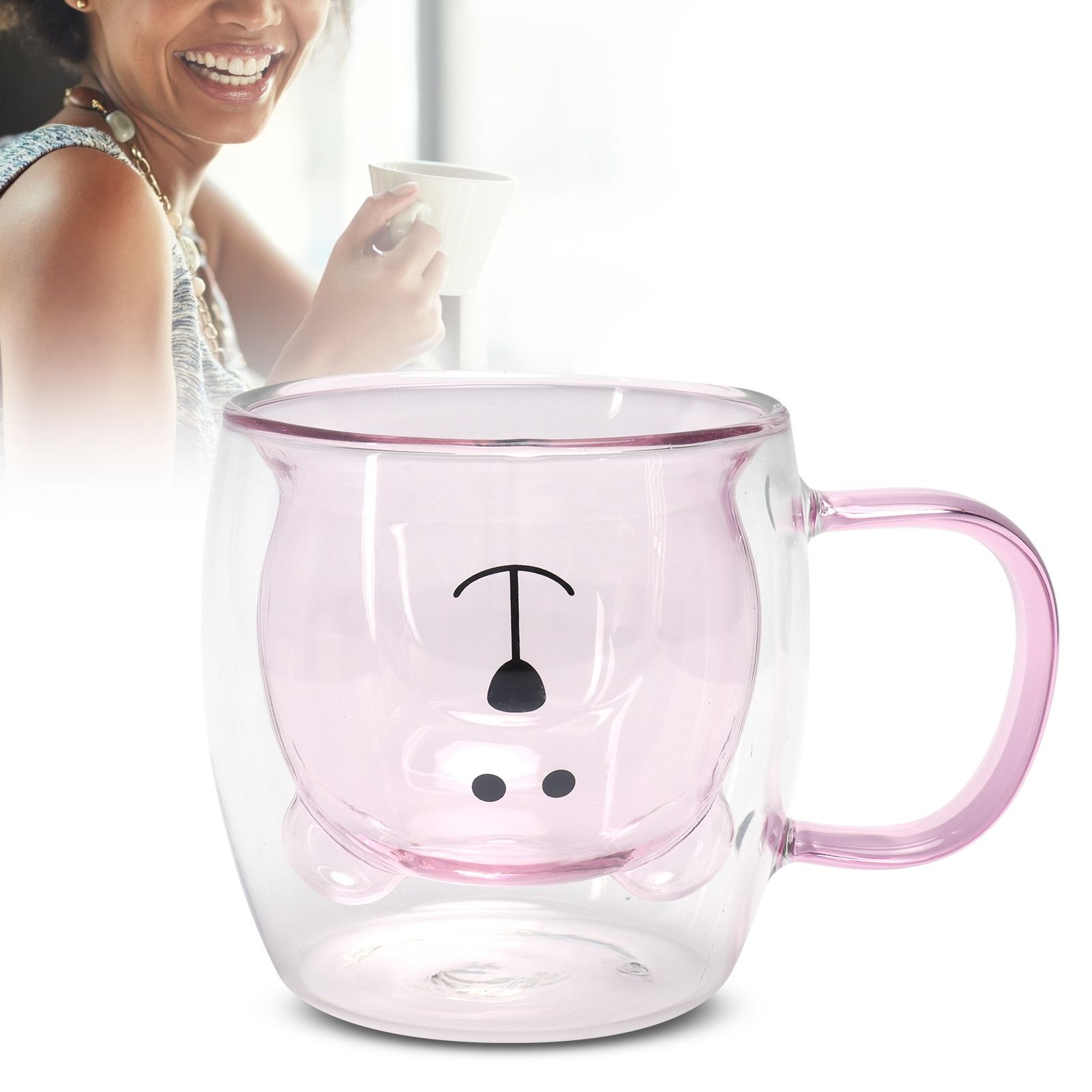 250ml Bear Shaped Glass Cup Double Wall Water Tea Coffee Milk Mug with Handle view 12