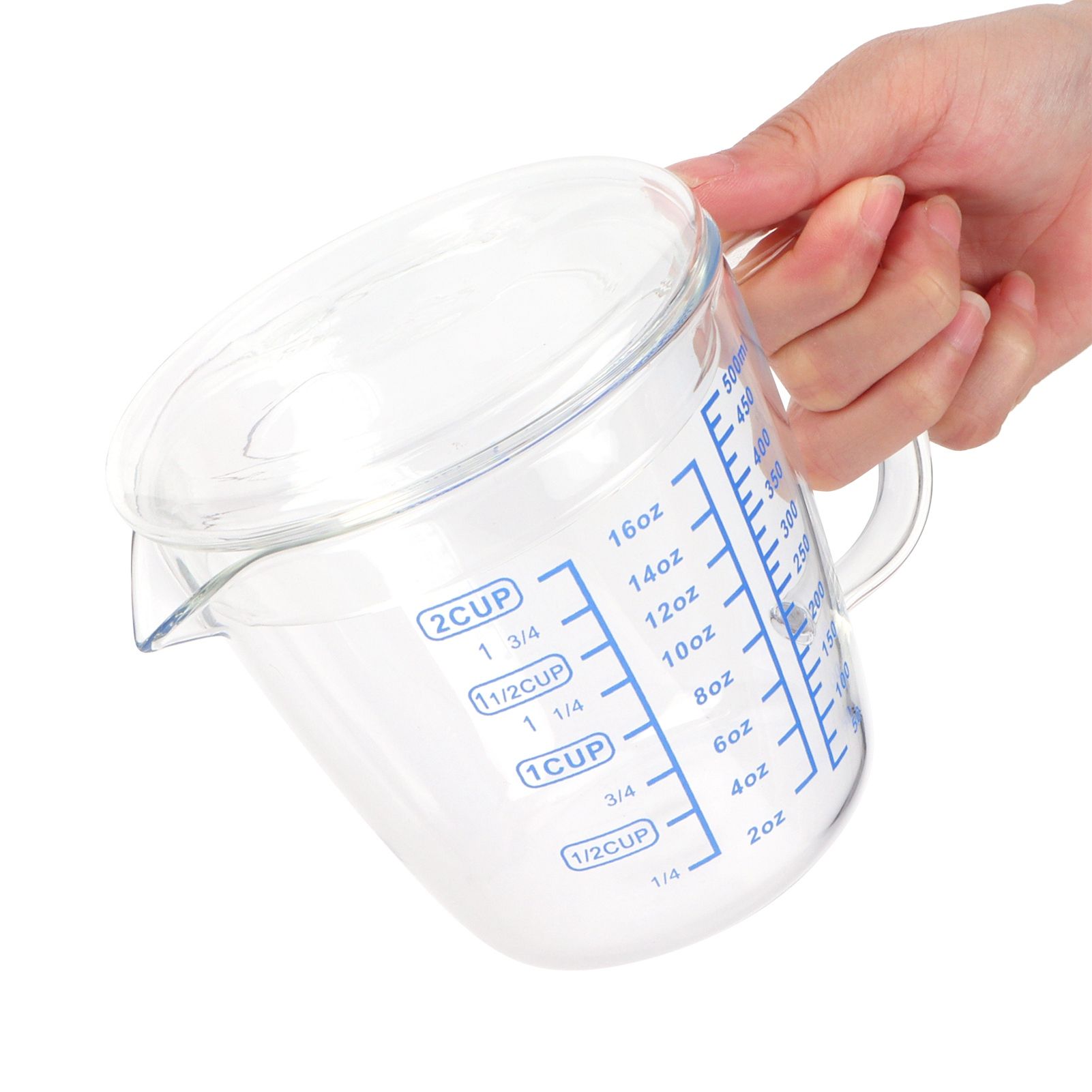 Heat Resisting Glass Measuring Cup Milk Scale Measuring Jug with Lid Kitchen view 8