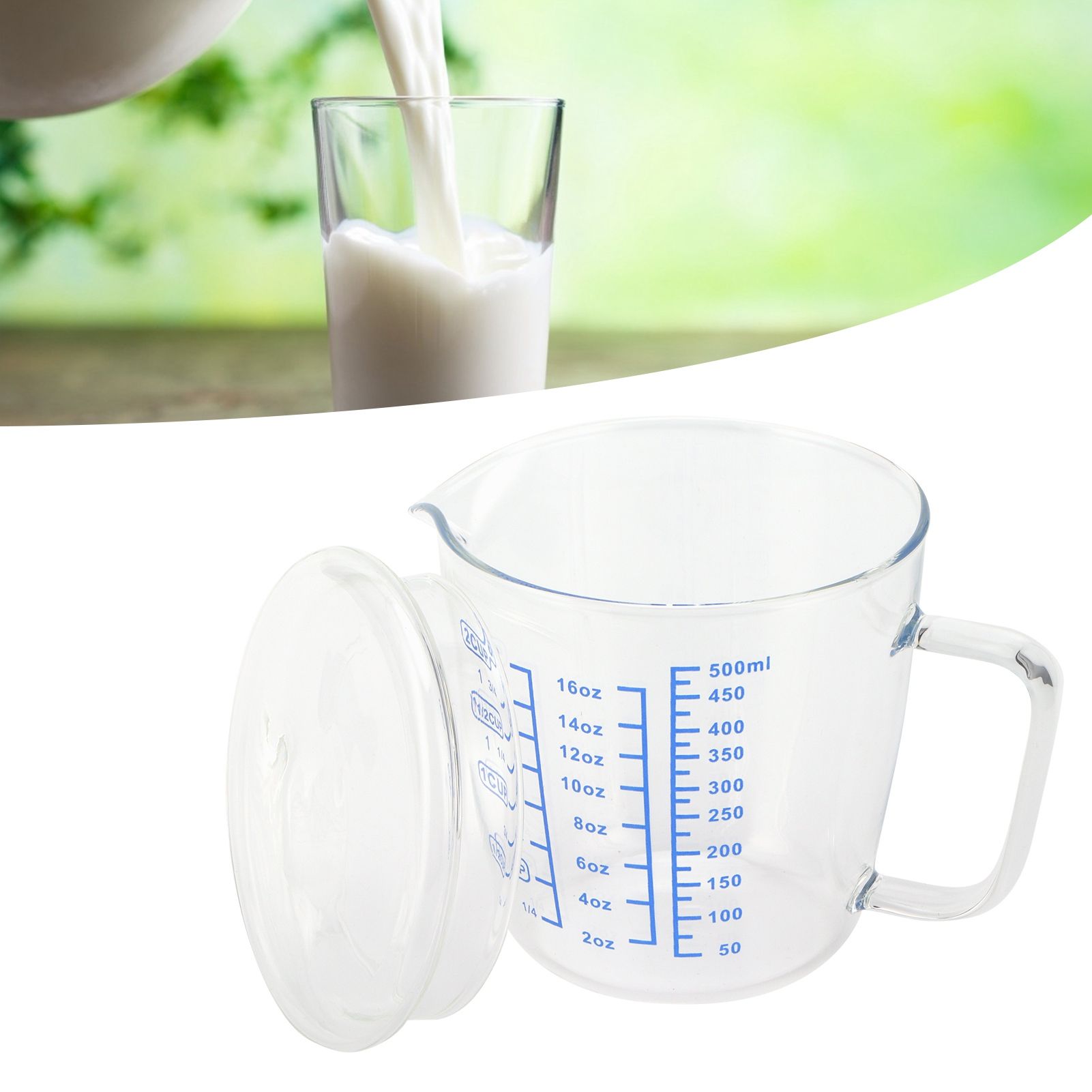 Heat Resisting Glass Measuring Cup Milk Scale Measuring Jug with Lid Kitchen view 12