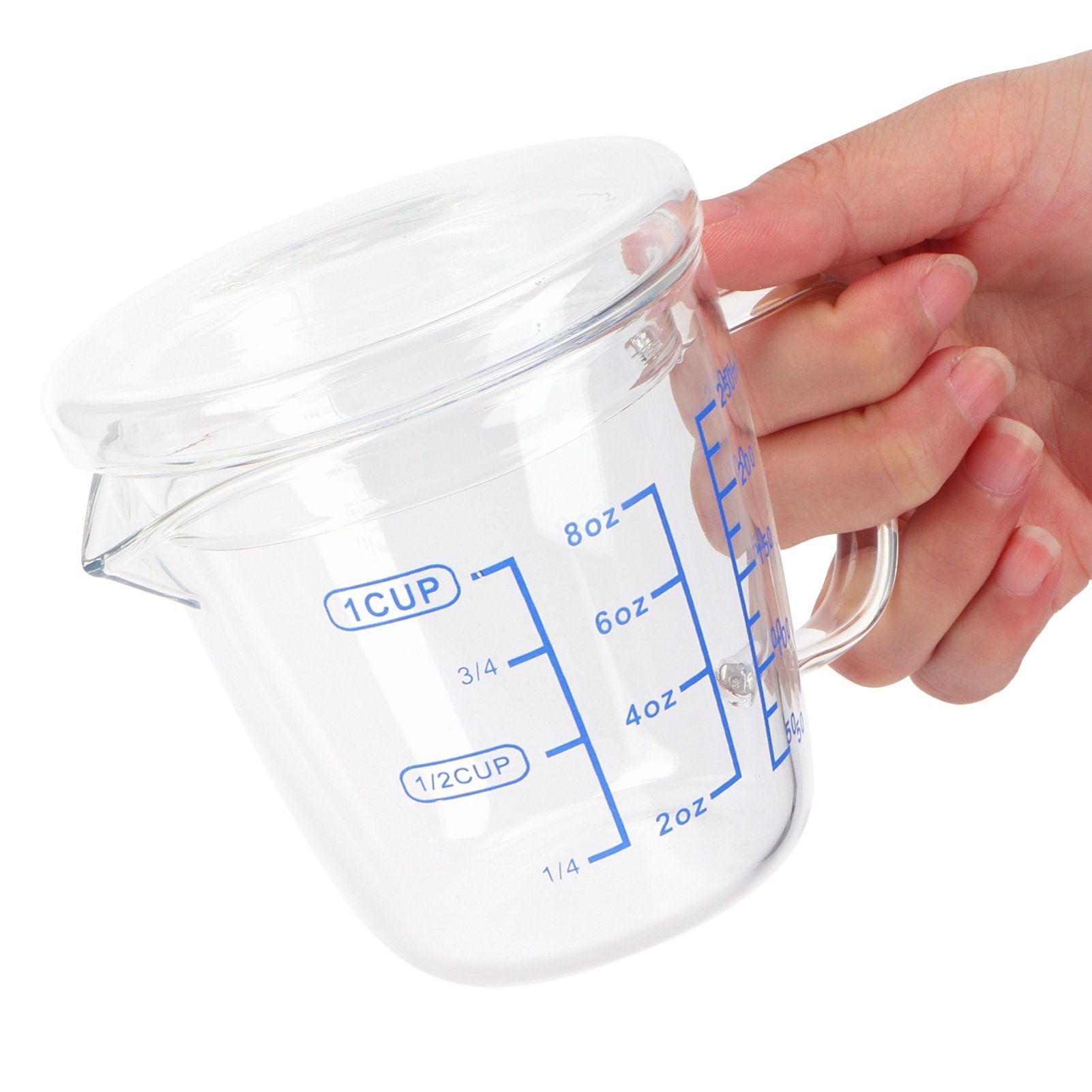 Heat Resisting Glass Measuring Cup Milk Scale Measuring Jug with Lid Kitchen view 10