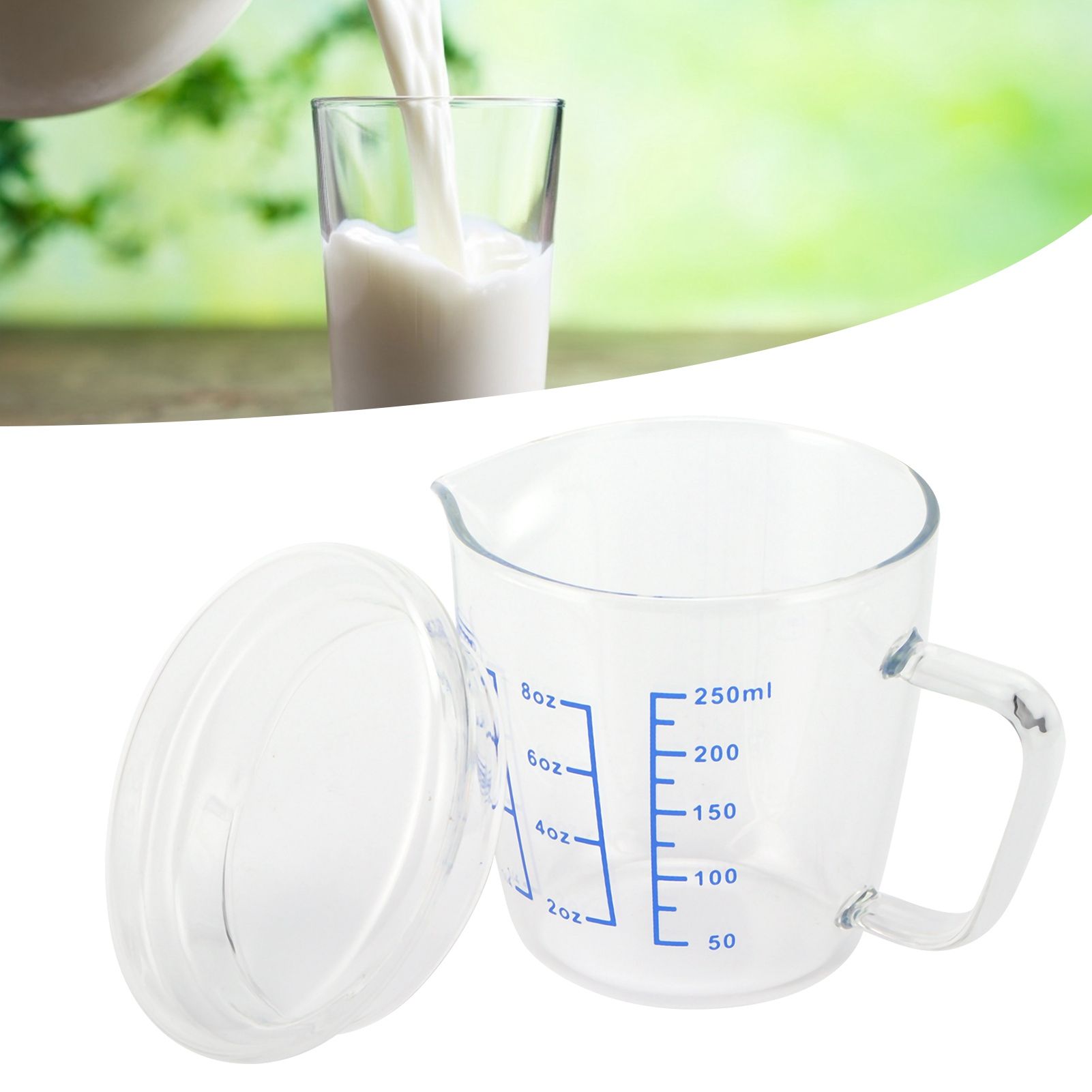 Heat Resisting Glass Measuring Cup Milk Scale Measuring Jug with Lid Kitchen view 12