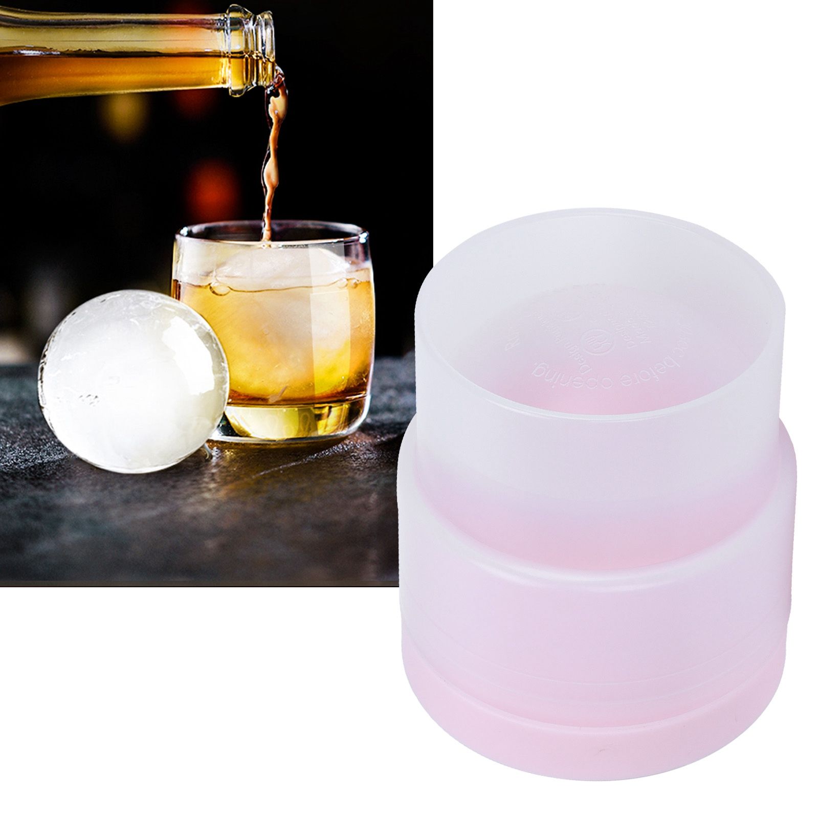 Pink Whiskey Ice Mold with Lid Round Ice Cube Mould for Drinking Bar Home view 12