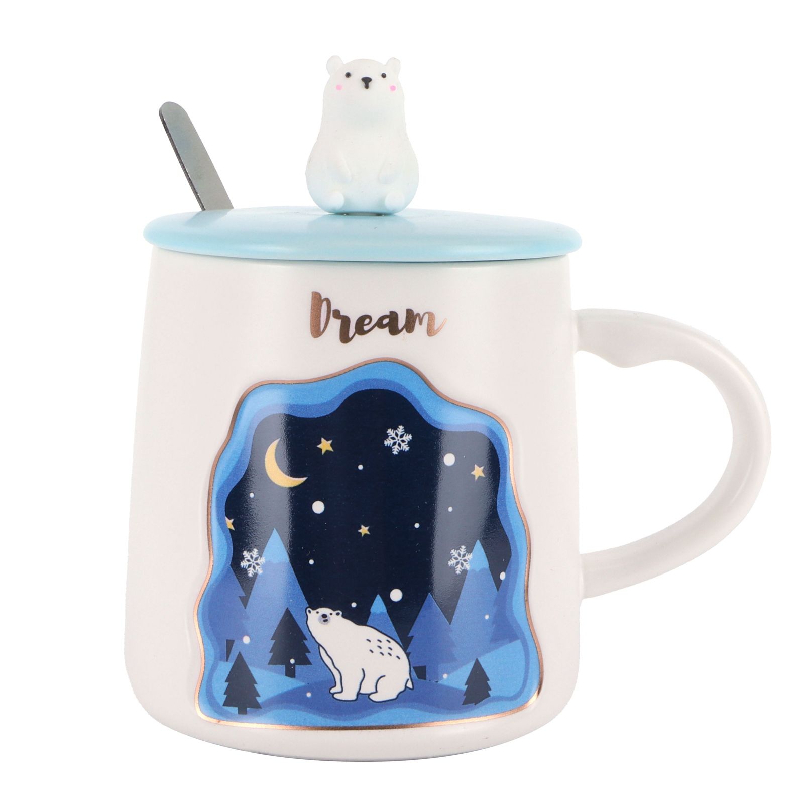 Embossed Animal Cup Cartoon Cute Coffee Cup with Lid Spoon Couple Gift Mug for