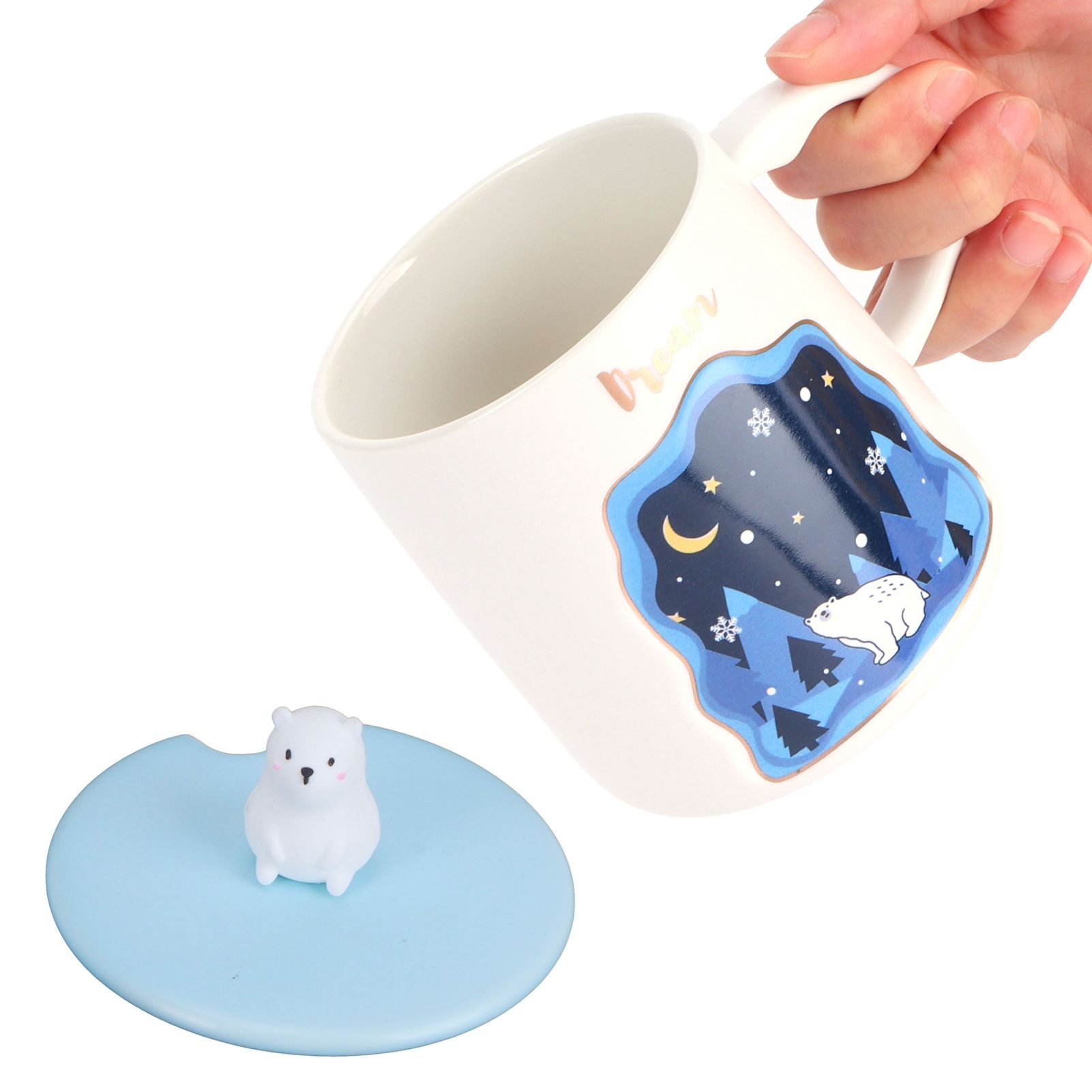 Embossed Animal Cup Cartoon Cute Coffee Cup with Lid Spoon Couple Gift Mug for view 5