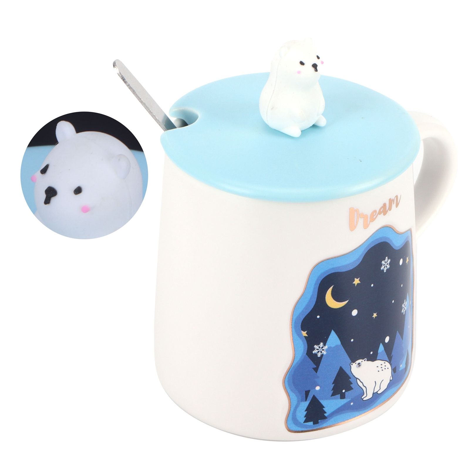 Embossed Animal Cup Cartoon Cute Coffee Cup with Lid Spoon Couple Gift Mug for view 6