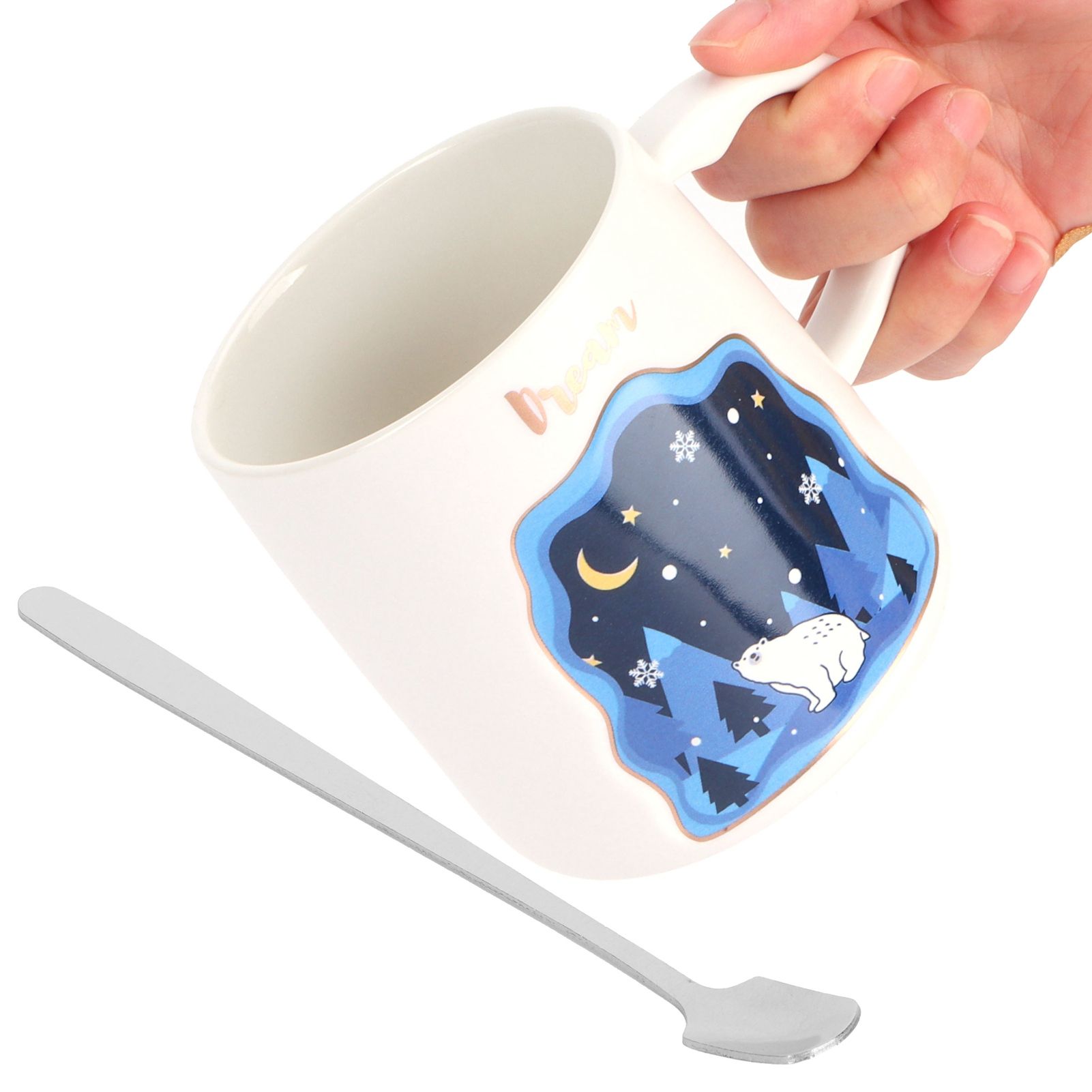 Embossed Animal Cup Cartoon Cute Coffee Cup with Lid Spoon Couple Gift Mug for view 7