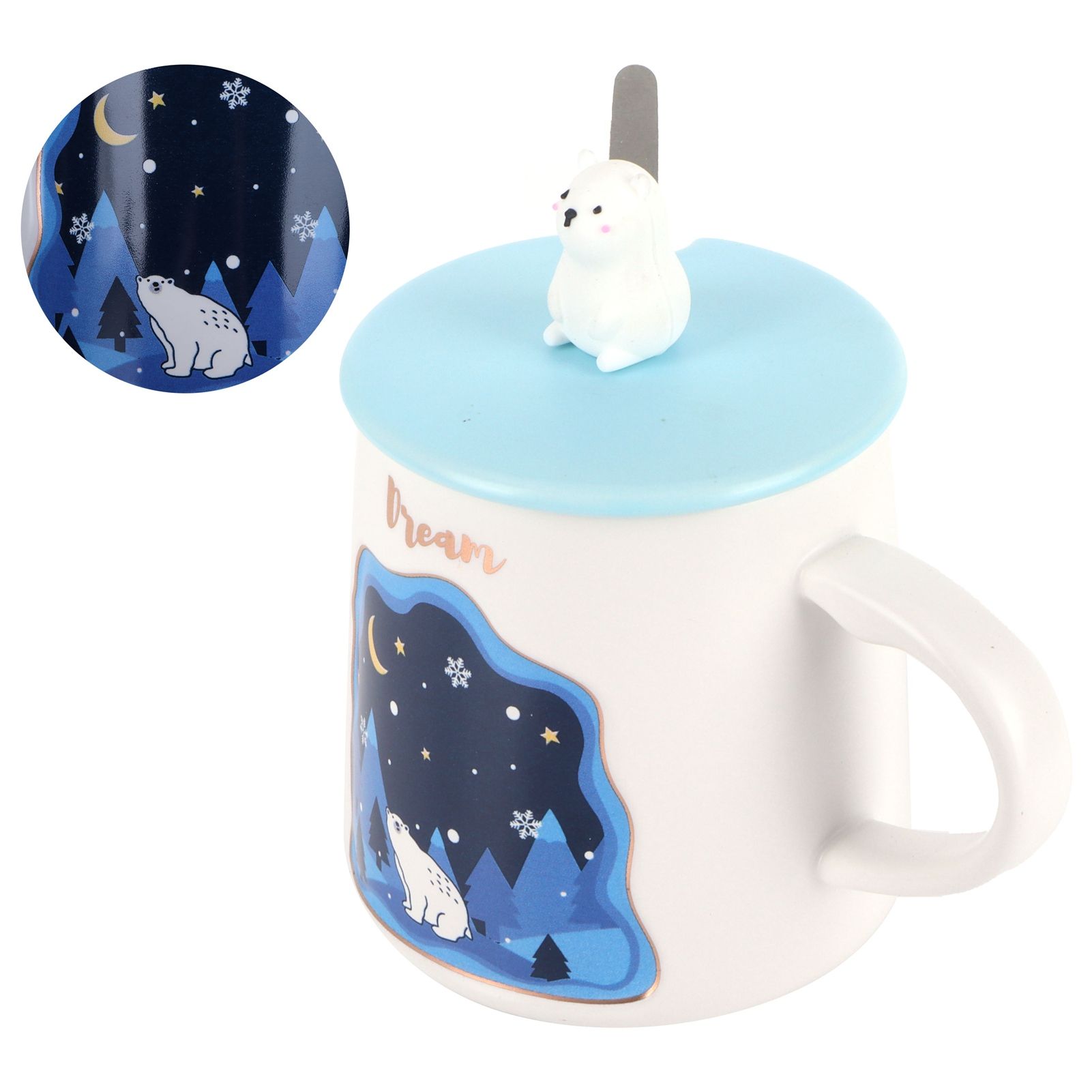 Embossed Animal Cup Cartoon Cute Coffee Cup with Lid Spoon Couple Gift Mug for view 8