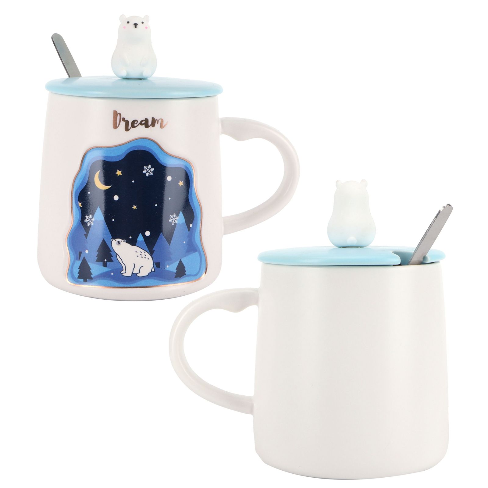 Embossed Animal Cup Cartoon Cute Coffee Cup with Lid Spoon Couple Gift Mug for view 9