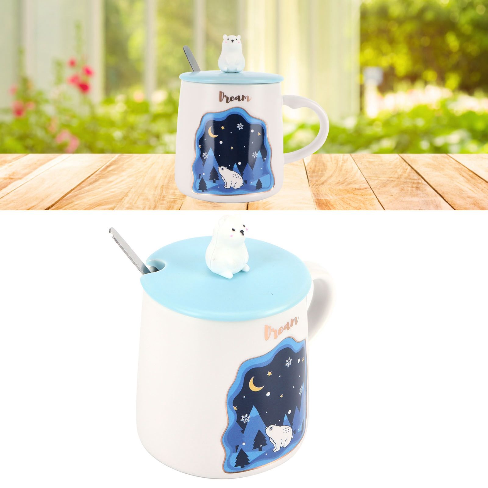 Embossed Animal Cup Cartoon Cute Coffee Cup with Lid Spoon Couple Gift Mug for view 11