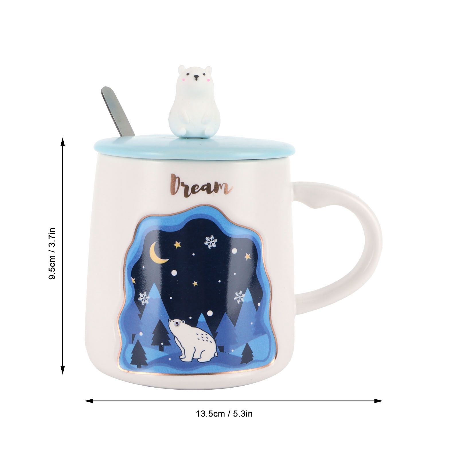Embossed Animal Cup Cartoon Cute Coffee Cup with Lid Spoon Couple Gift Mug for view 15