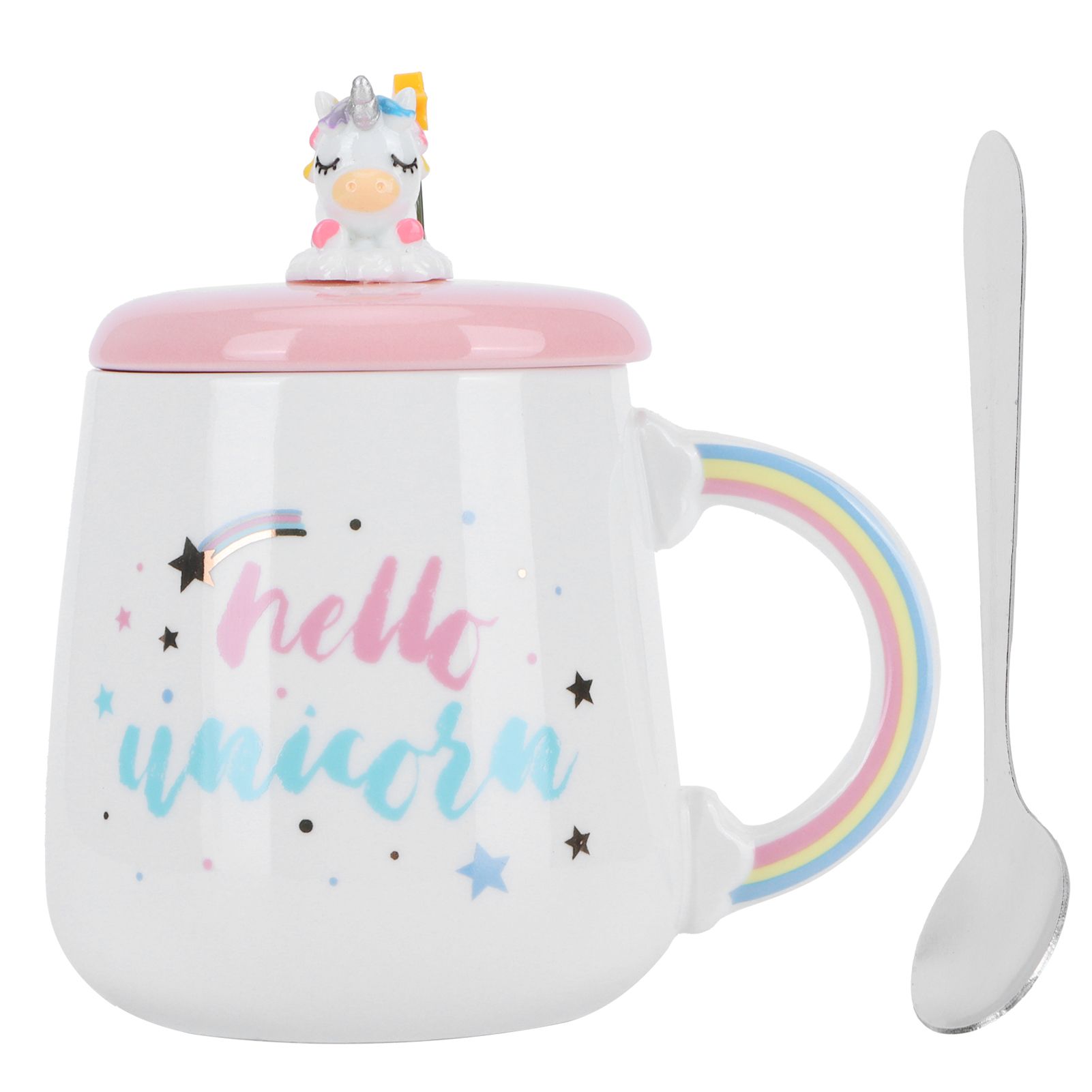 Animal Mug Spoon Water Cup with Lid Cute Ceramic Mug Coffee Cup Drinking
