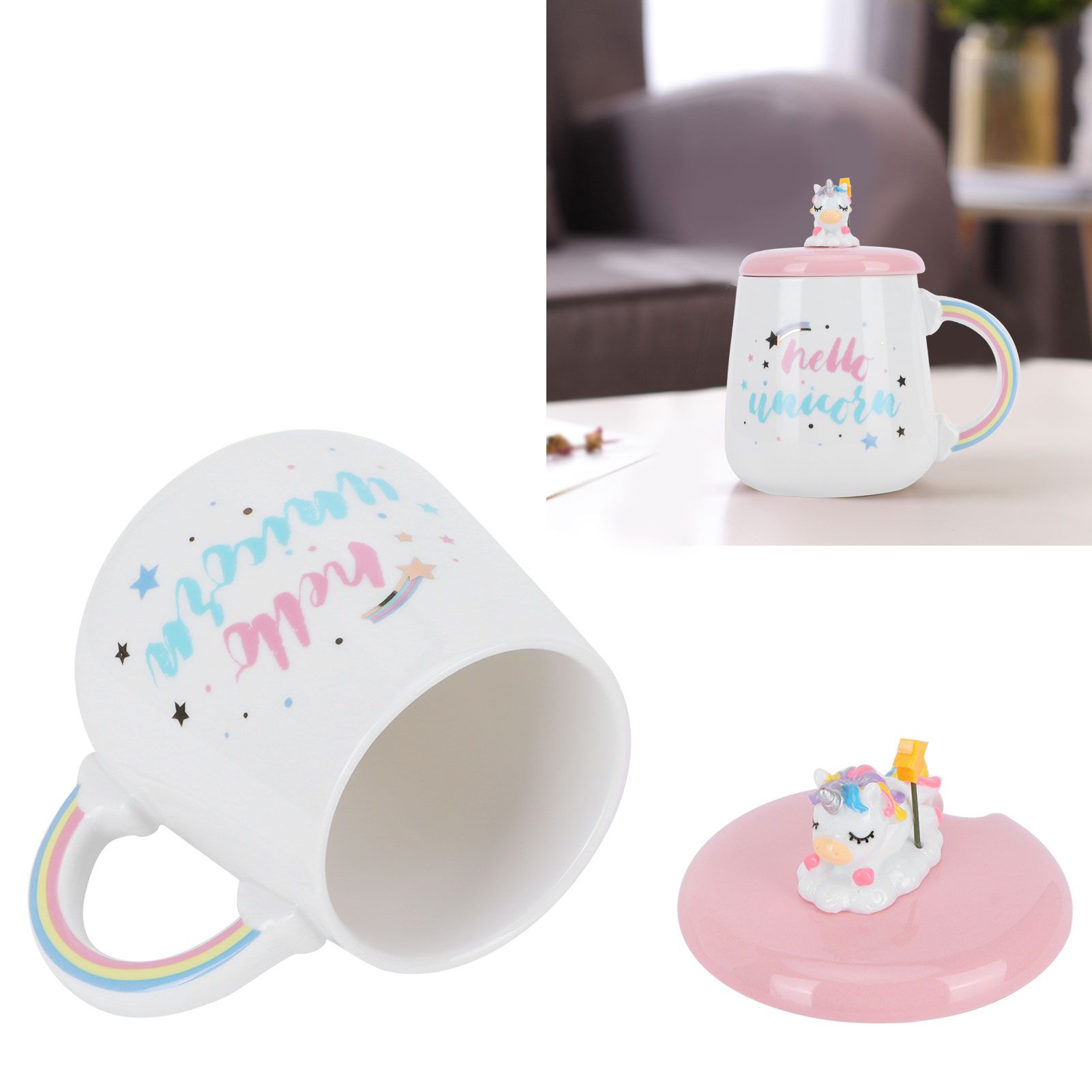 Animal Mug Spoon Water Cup with Lid Cute Ceramic Mug Coffee Cup Drinking view 11