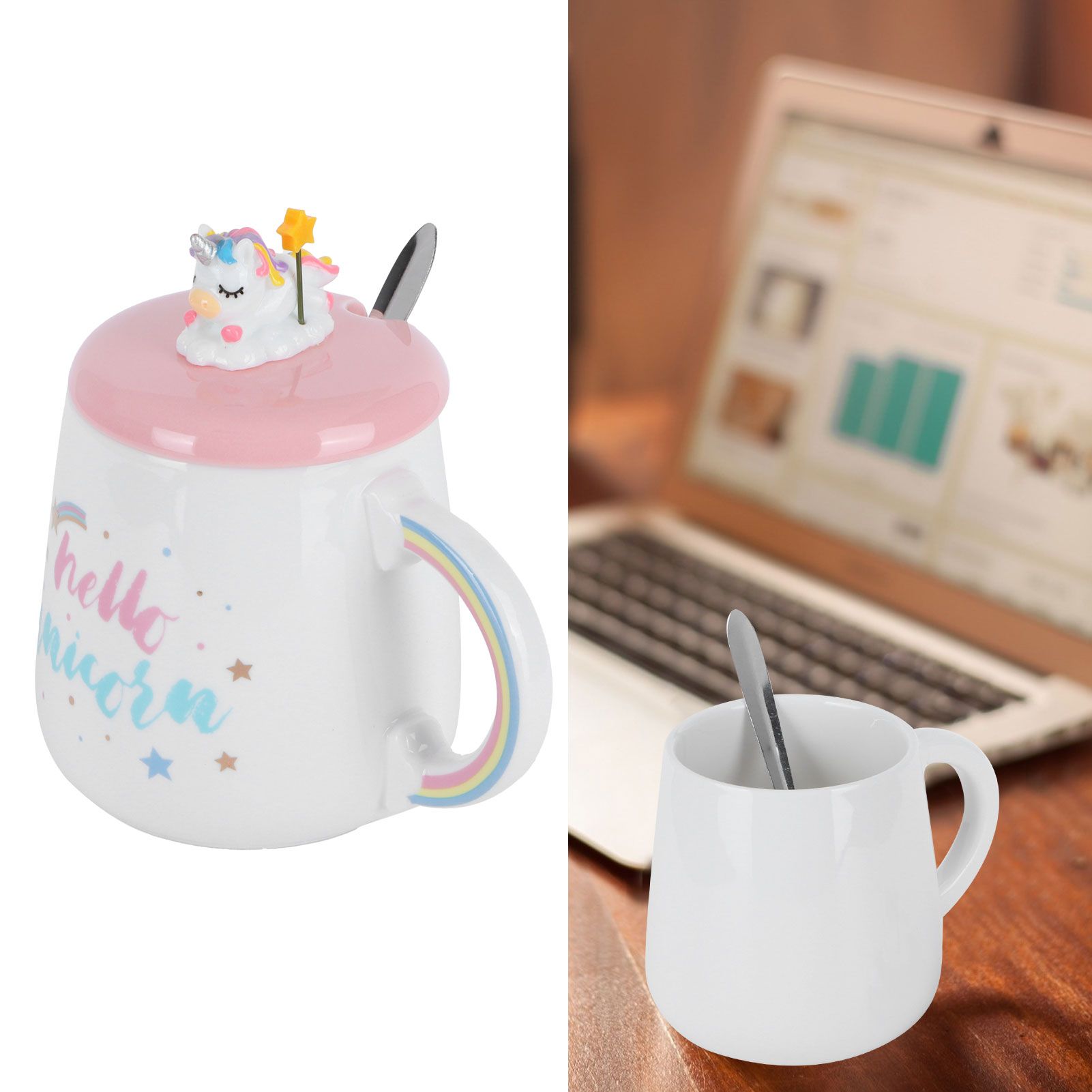 Animal Mug Spoon Water Cup with Lid Cute Ceramic Mug Coffee Cup Drinking view 12