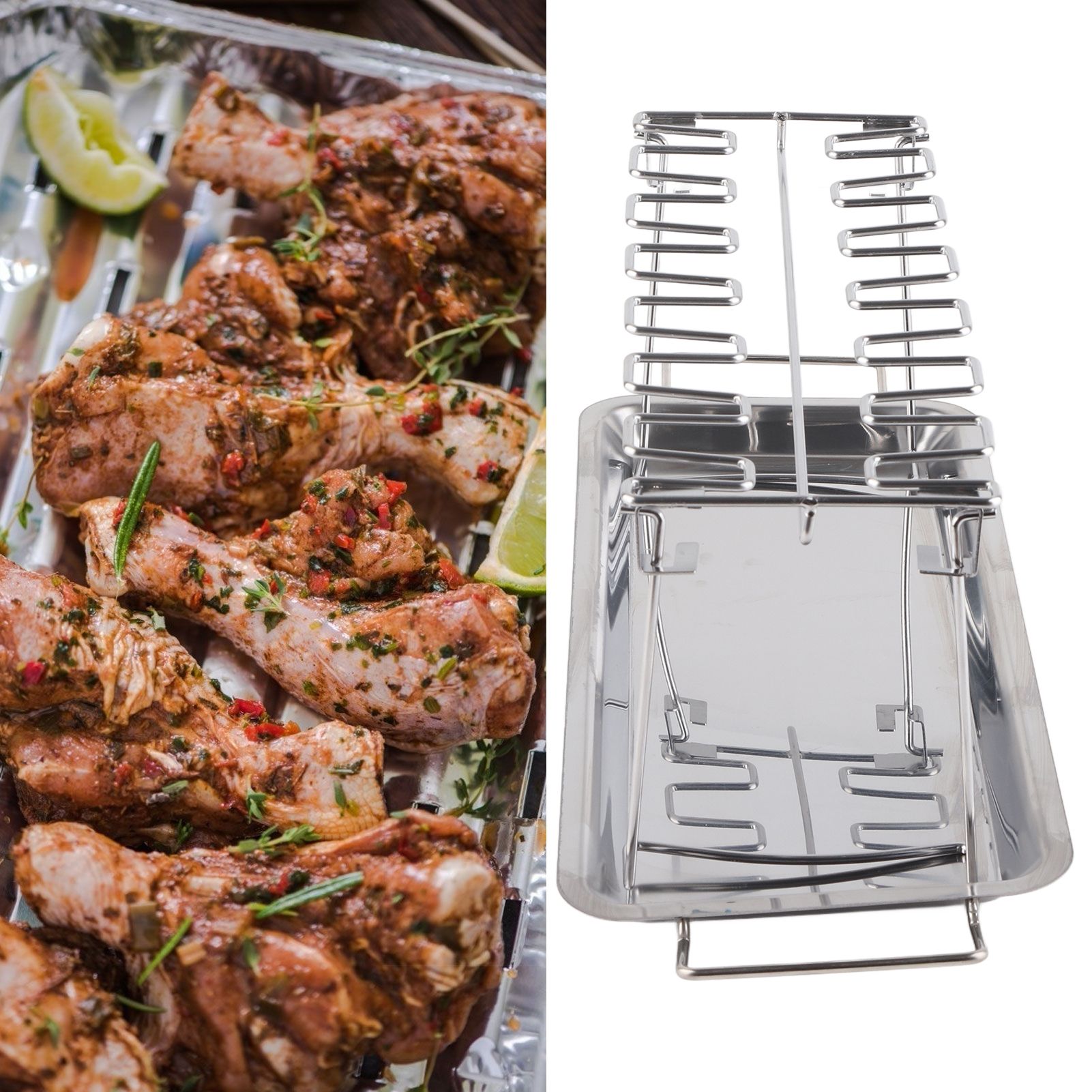 Chicken Leg Grill Rack with Drip Pan Stainless Steel Roaster Stand Barbecue view 11
